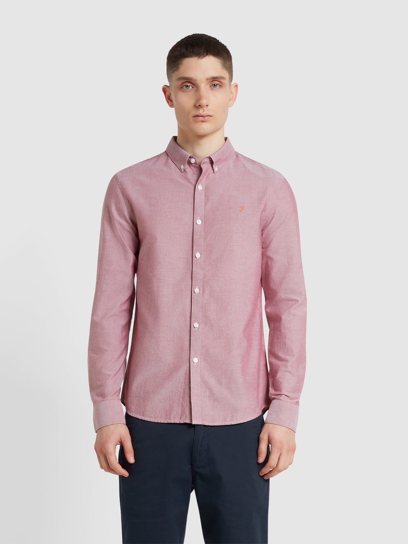 View Brewer Slim Fit Organic Cotton Long Sleeve Shirt In Clay Red information