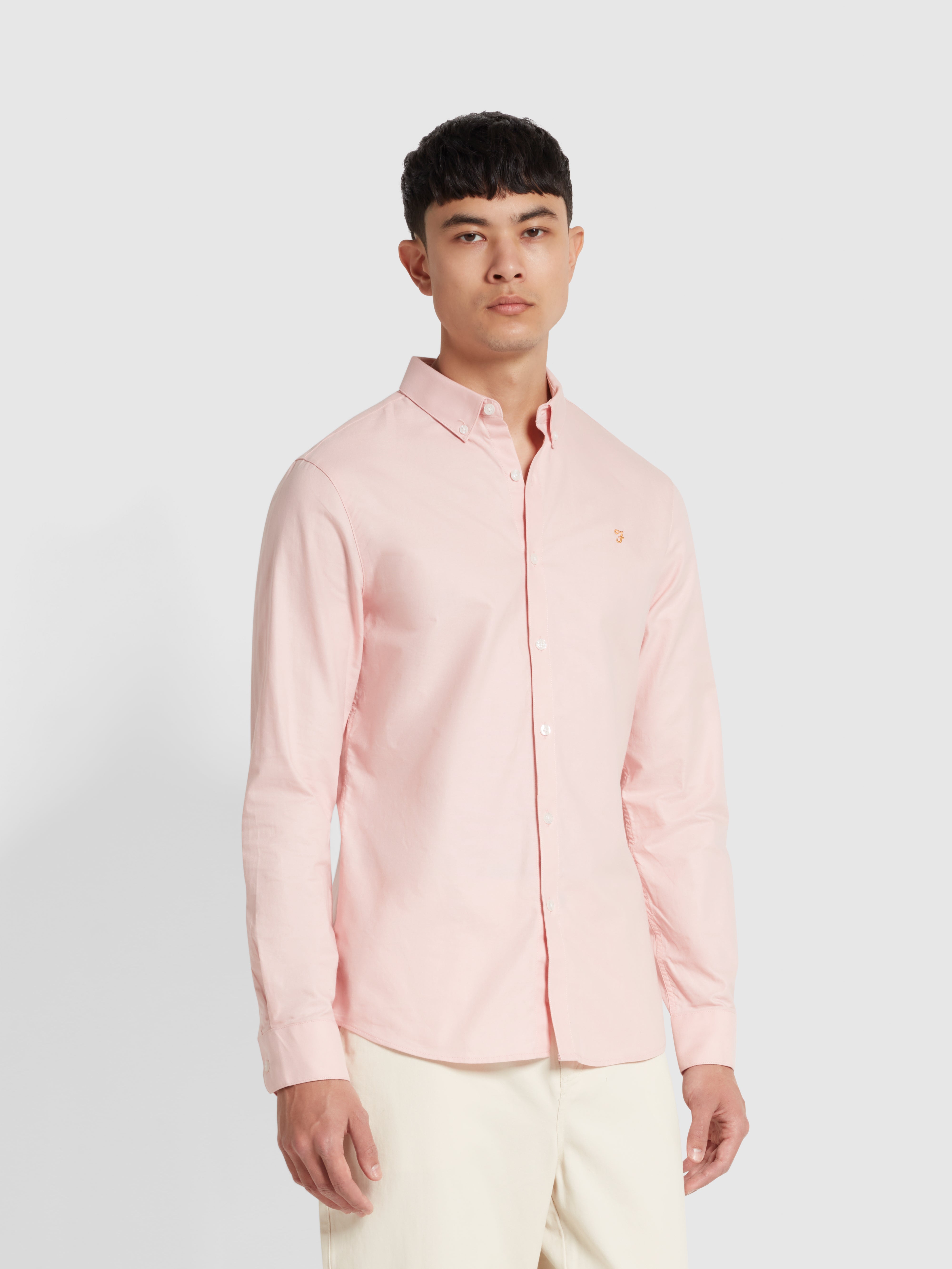 View Brewer Slim Fit Organic Cotton Long Sleeve Shirt In Powder Pink information