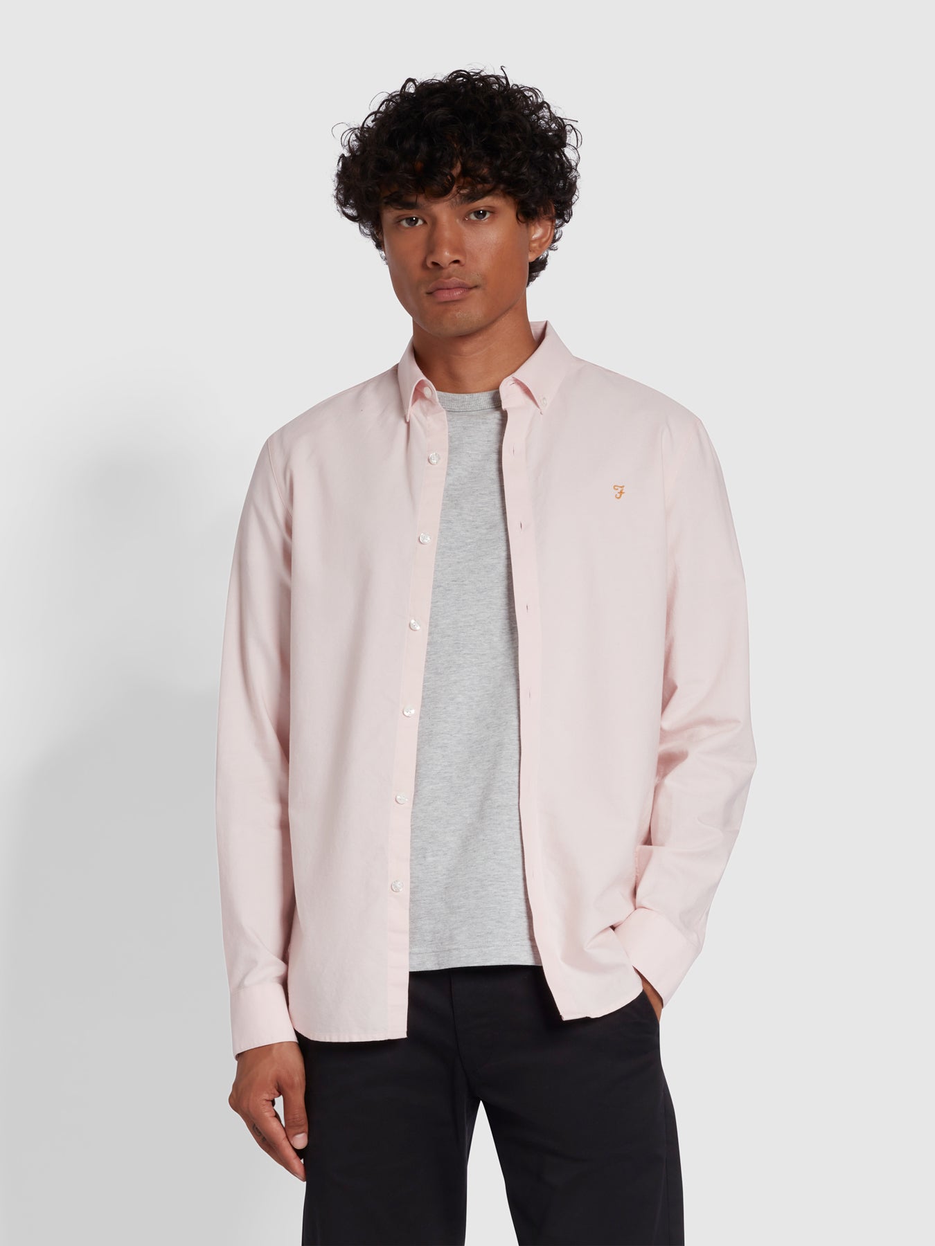 View Brewer Slim Fit Organic Cotton Oxford Shirt In Pink information