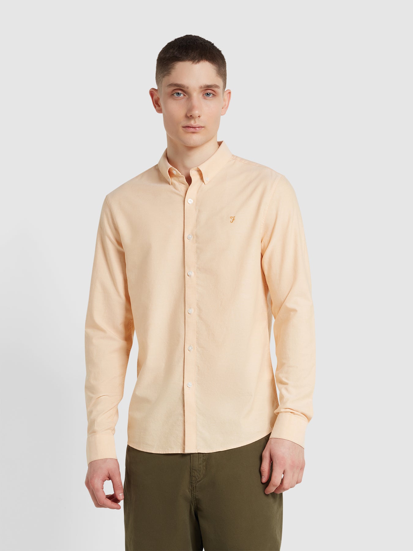 View Brewer Slim Fit Organic Cotton Long Sleeve Shirt In Bleached Yellow information
