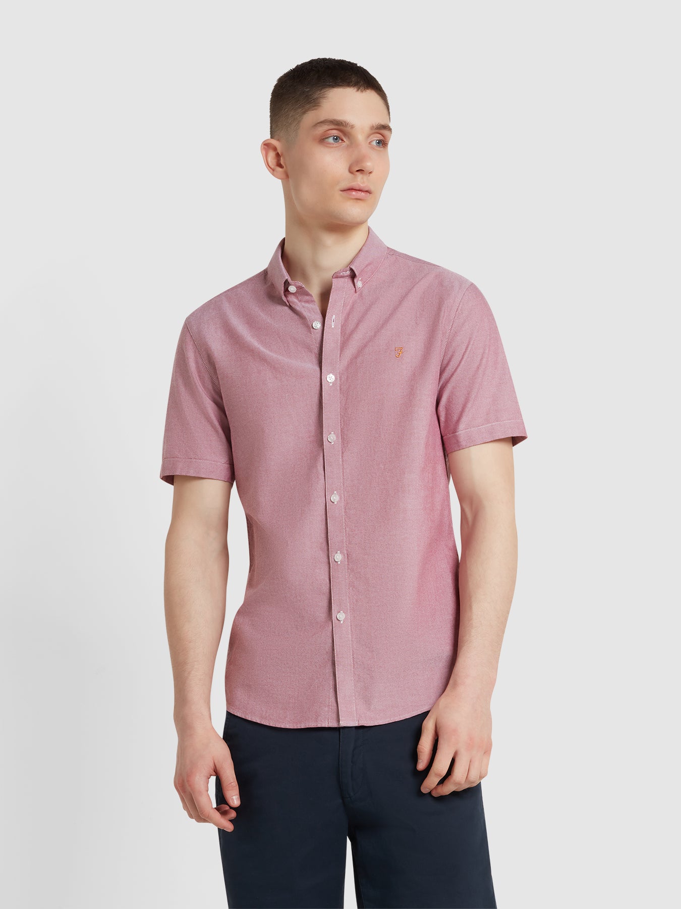 View Brewer Short Sleeve Oxford Shirt In Clay Red information