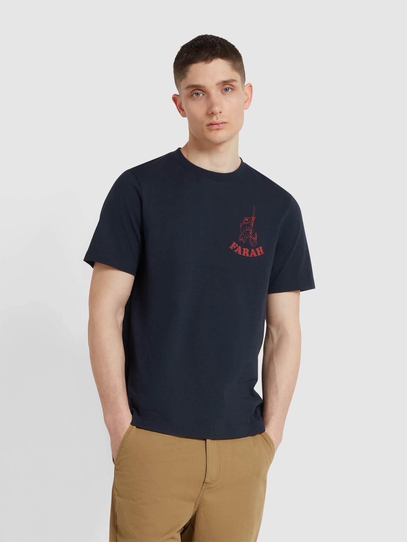 View Farah Stockwell Regular Fit Graphic TShirt In True Navy Blue Mens information
