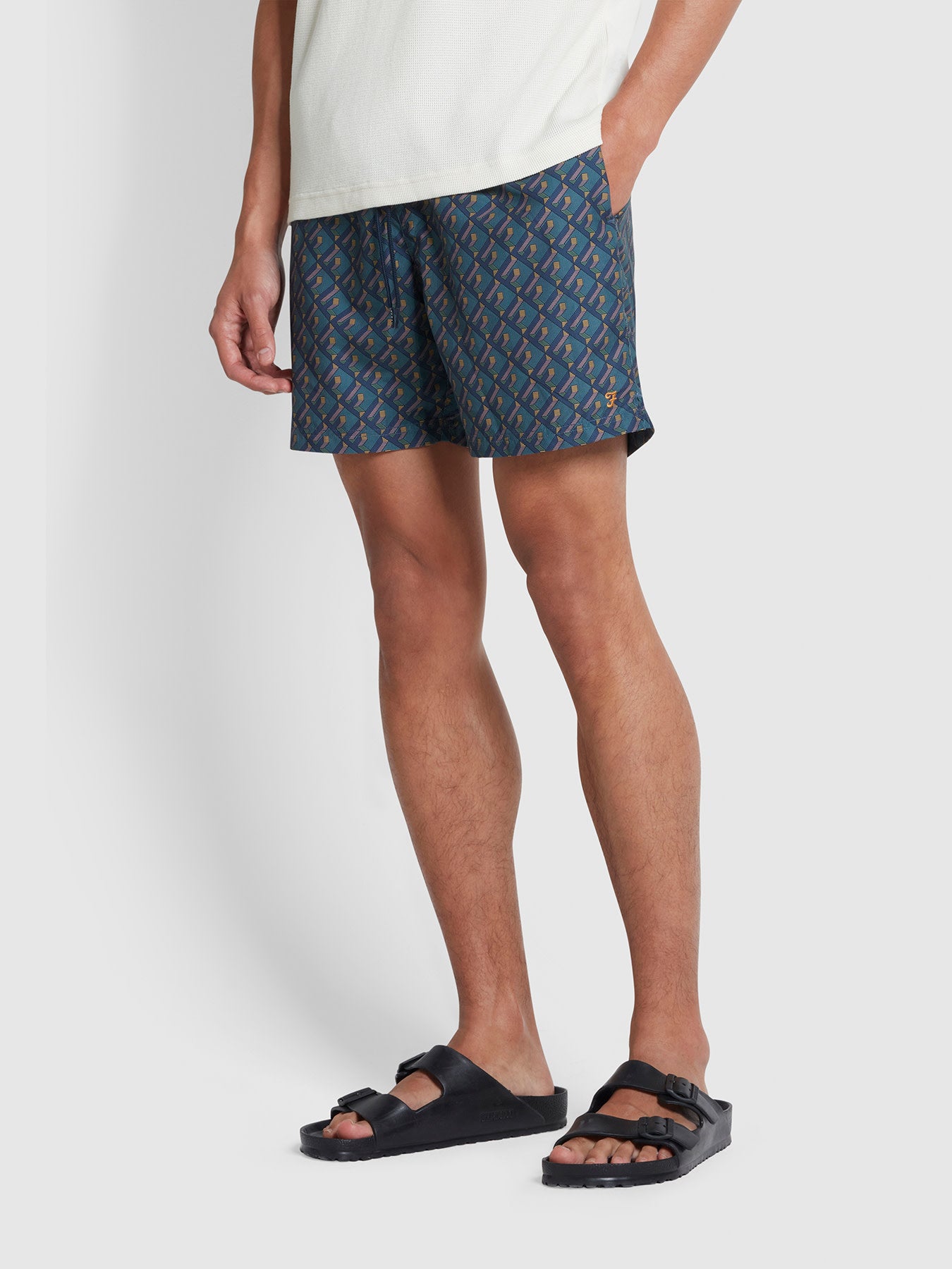 View Colbert Geo Print Swim Shorts In True Navy information