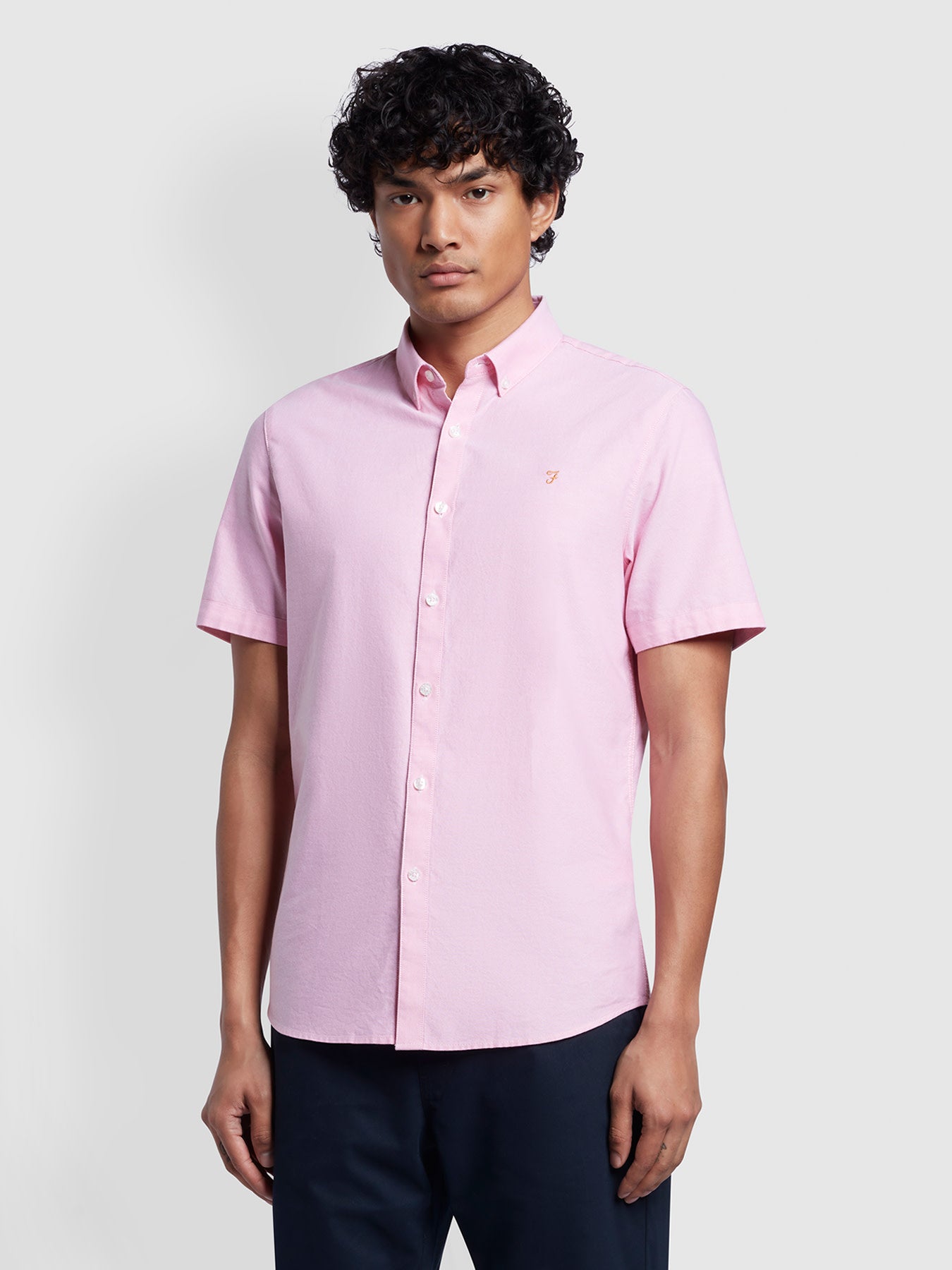 View Brewer Short Sleeve Oxford Shirt In Coral Pink information