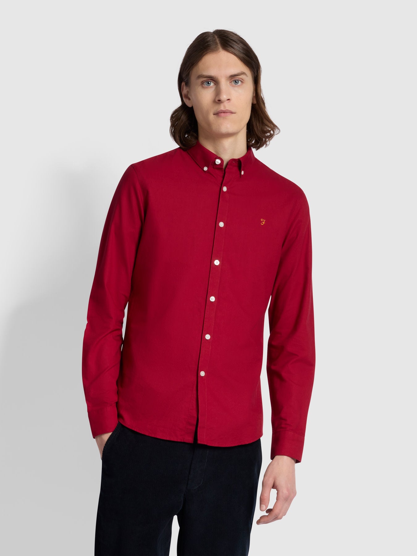 View Brewer Slim Fit Organic Cotton Oxford Shirt In Warm Red information