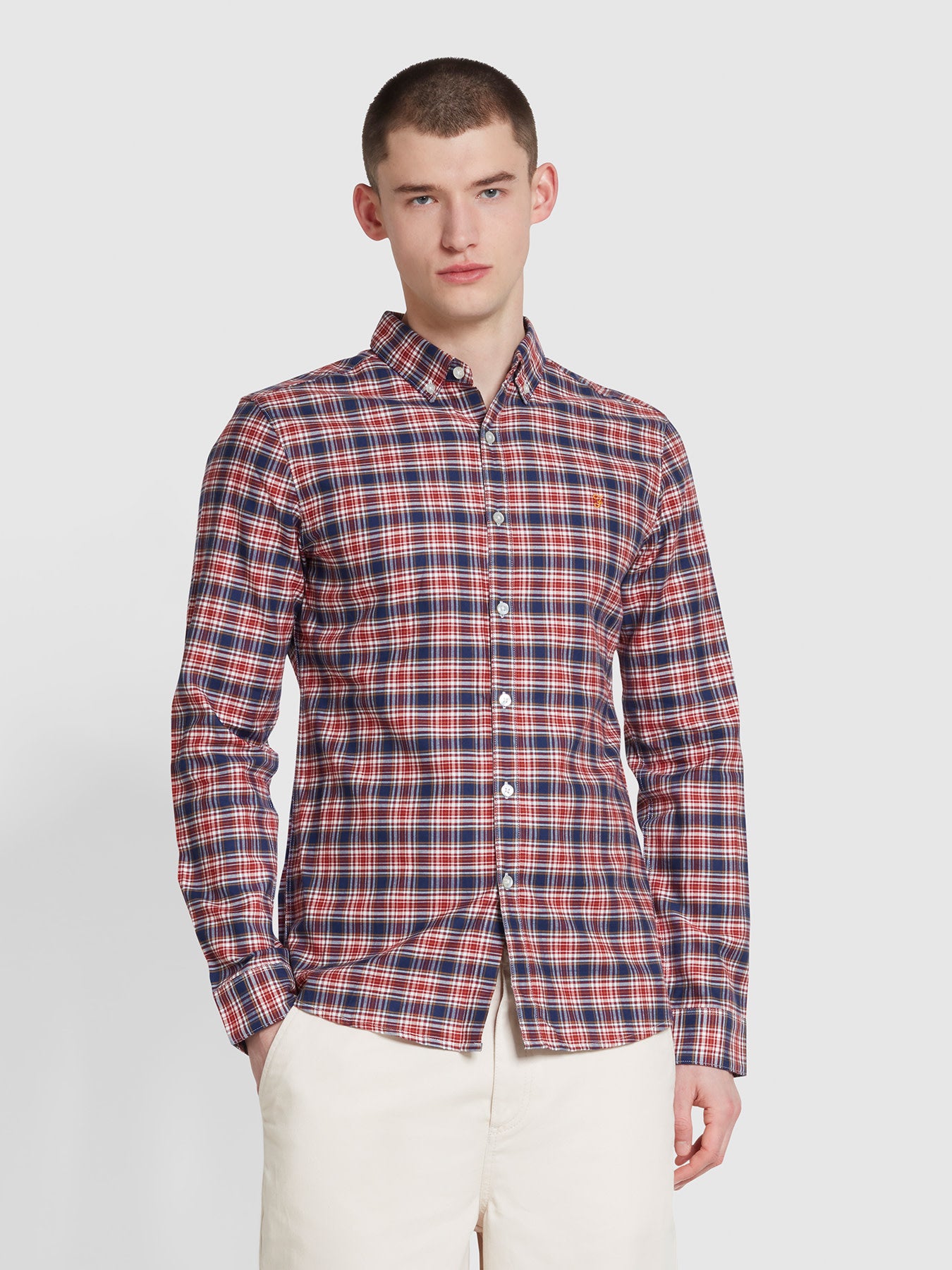 View Fraser Slim Fit Check Long Sleeve Shirt In Clay Red information