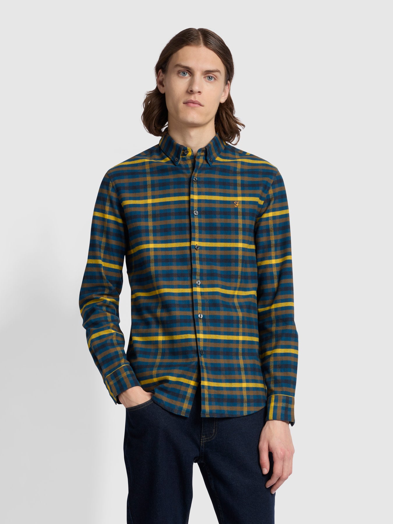 View Chambers Casual Fit Long Sleeve Check Shirt In Sailor Blue information
