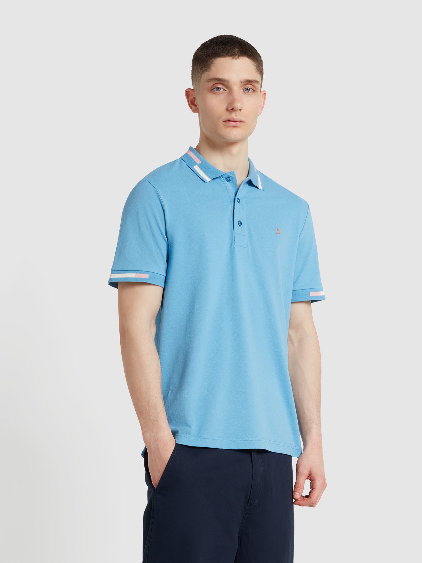 View Maxwell Tipping Short Sleeve Polo Shirt In Arctic Blue information