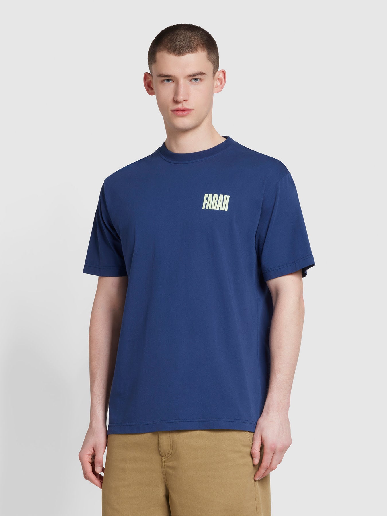 View Damon Farah Logo Print TShirt In Rich Indigo information