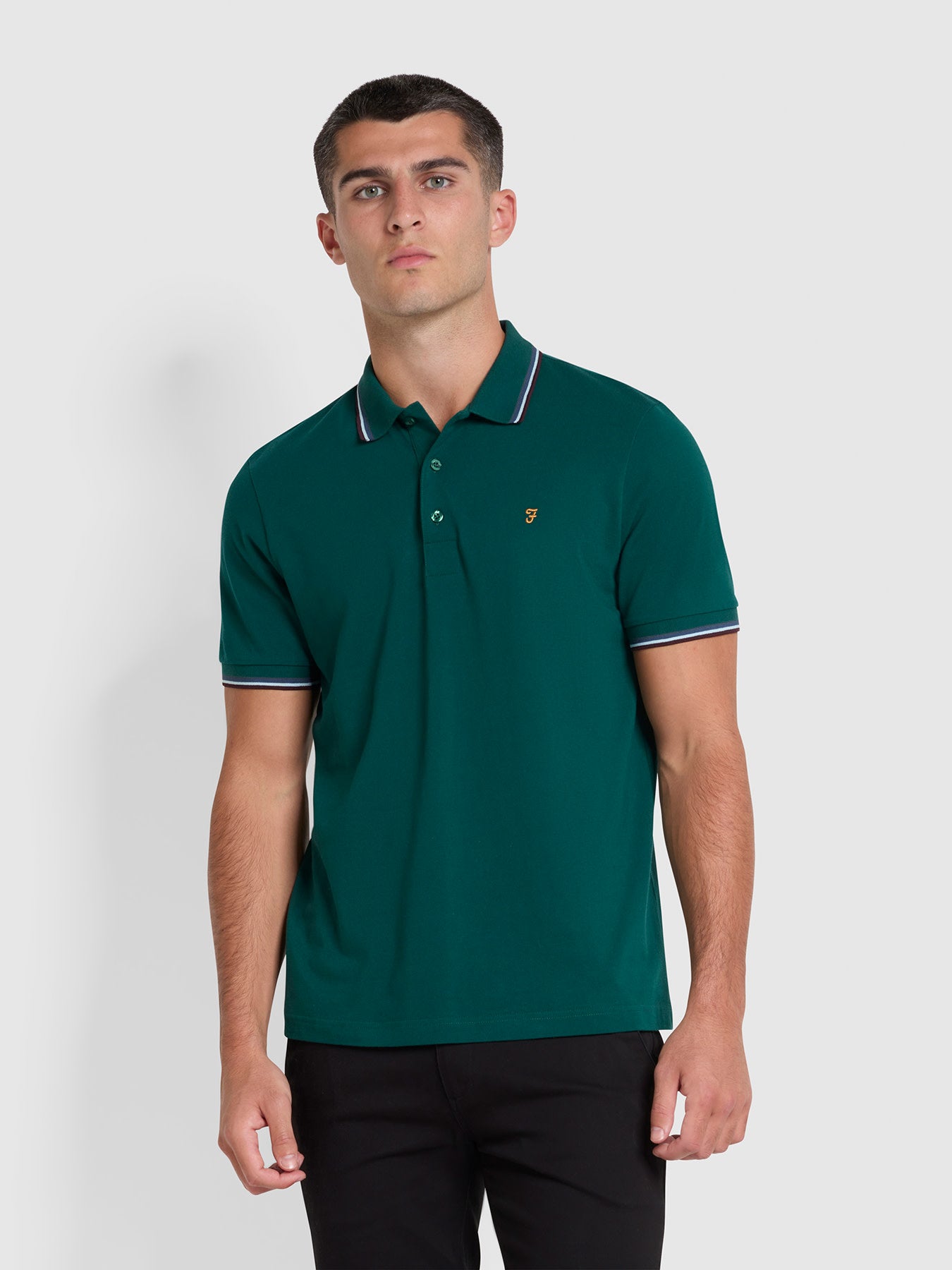 View Alvin Organic Cotton Tipped Collar Short Sleeve Polo Shirt In Botanic information