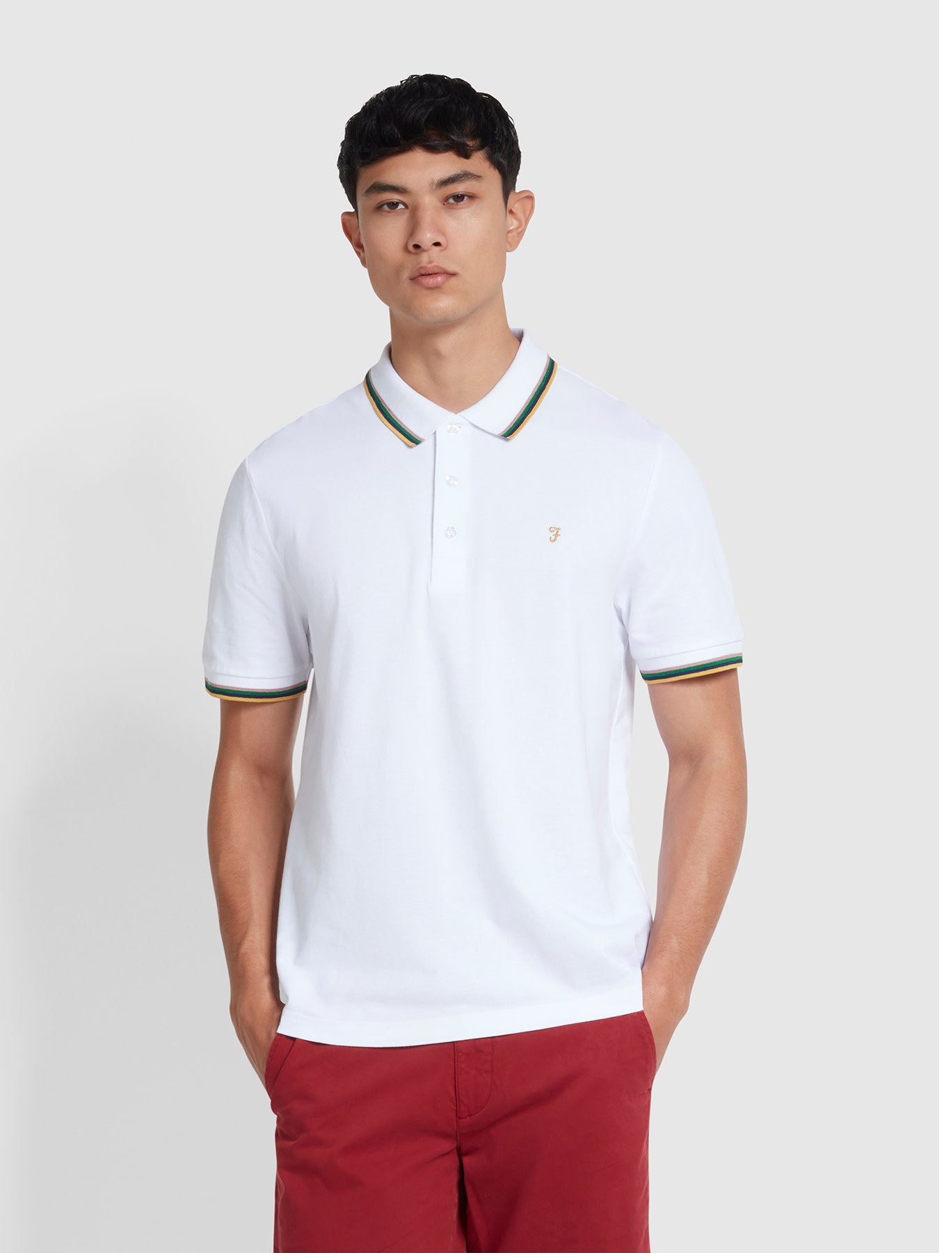 View Alvin Organic Cotton Tipped Collar Short Sleeve Polo Shirt In White information