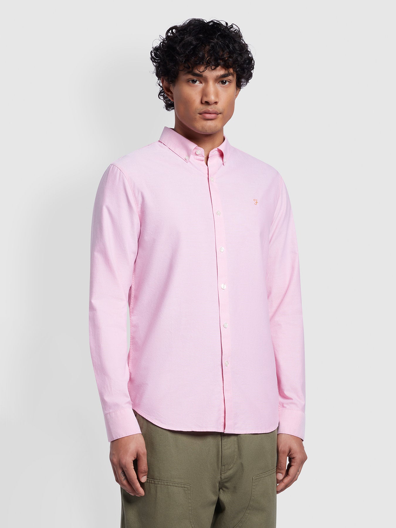 View Brewer Slim Fit Organic Cotton Long Sleeve Shirt In Coral Pink information