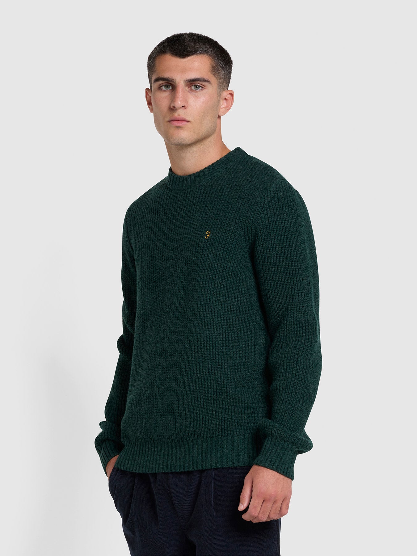 View Hayes Tipped Crew Neck Jumper In Botanic Green information