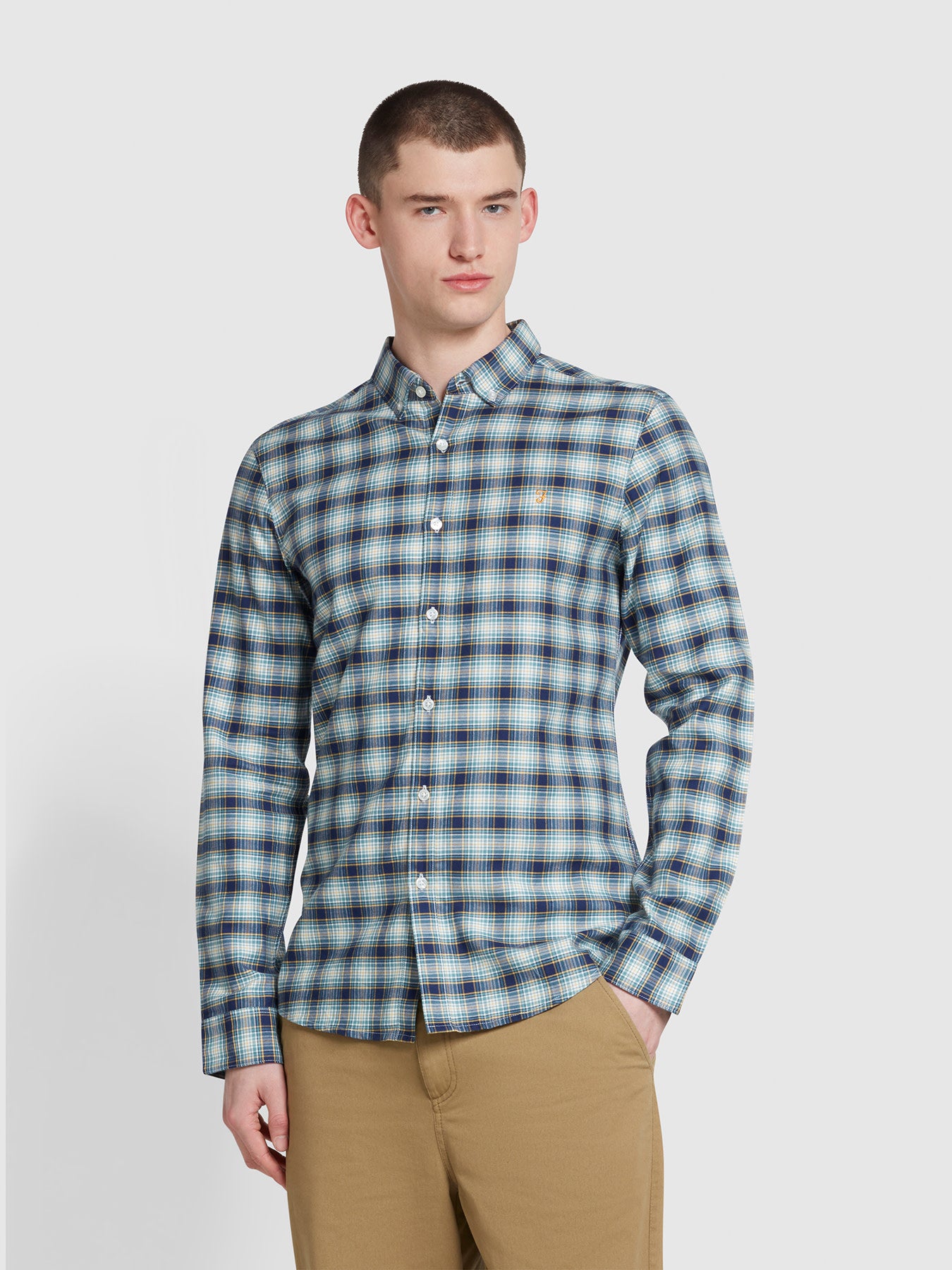 View Fraser Slim Fit Check Long Sleeve Shirt In Brook Blue information