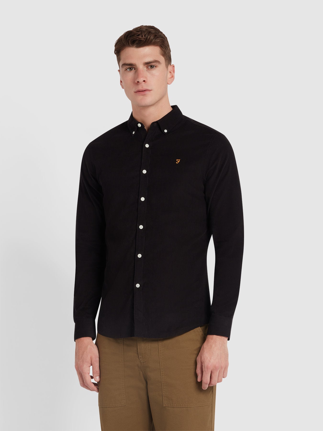 View Farah Fontella Slim Fit Corduroy Shirt In Black Black Mens information