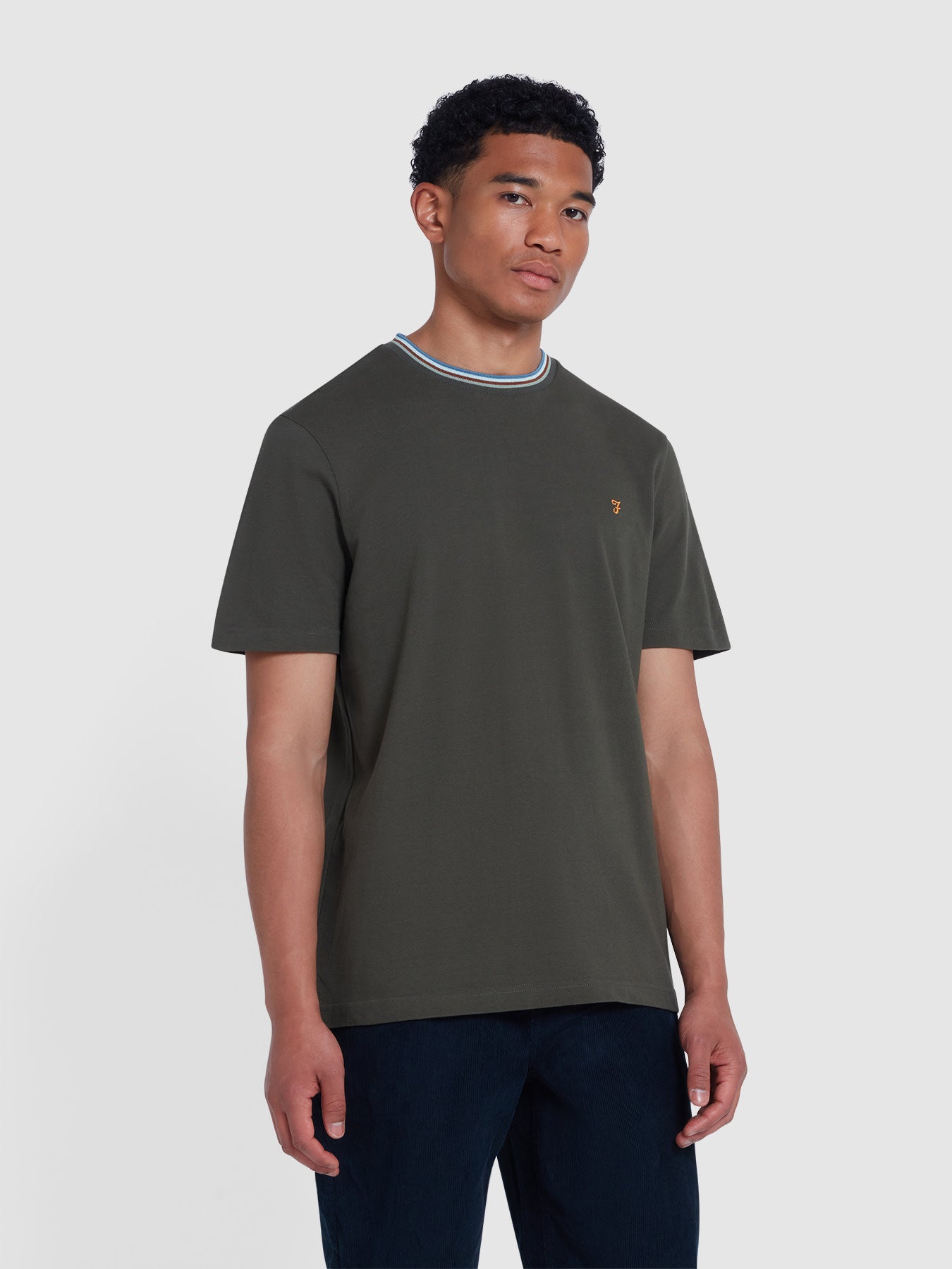 View Farah Alvin Regular Fit Tipped TShirt In Evergreen Green Mens information