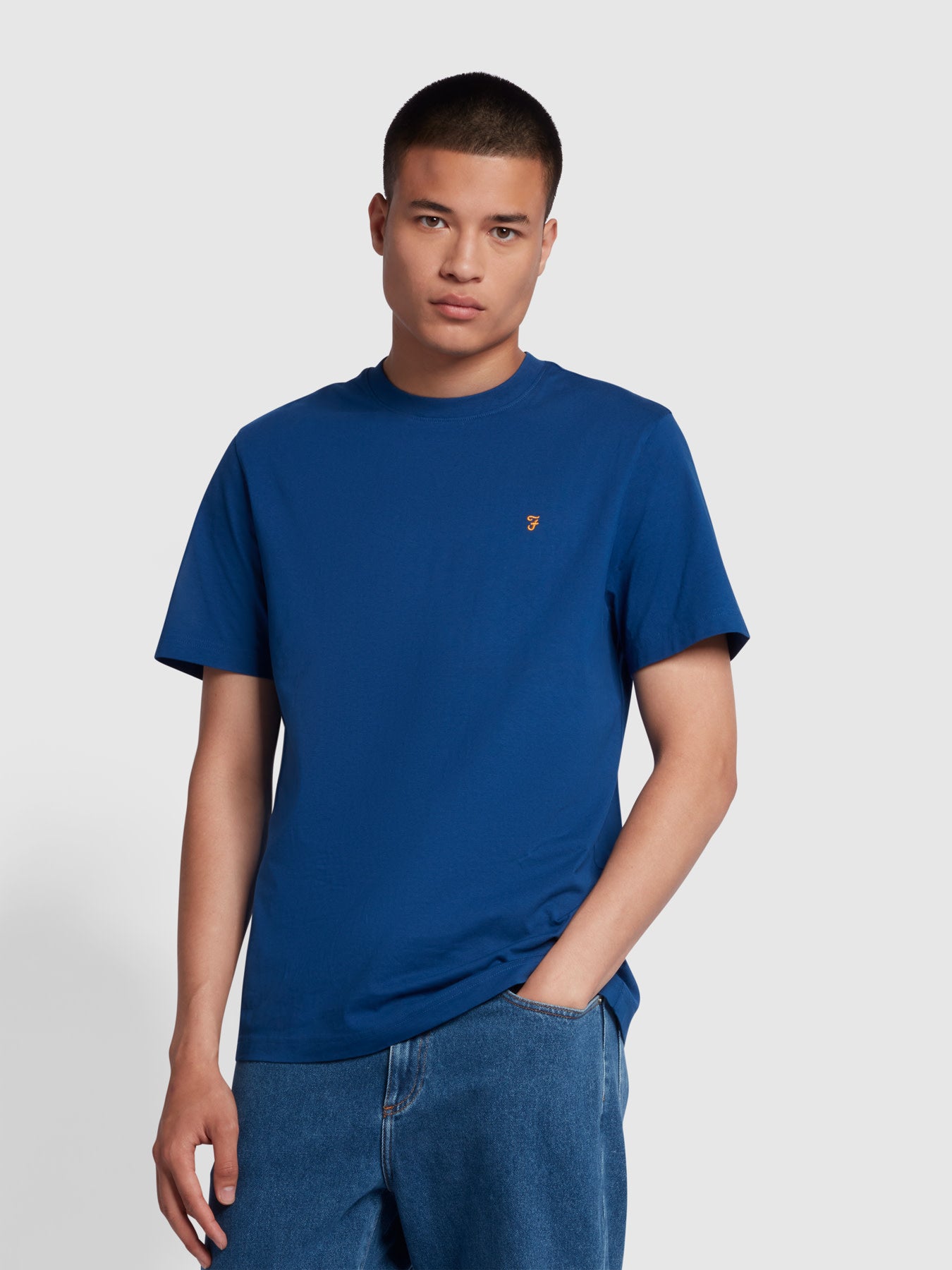 View Danny Regular Fit Organic Cotton TShirt In Blue Peony information