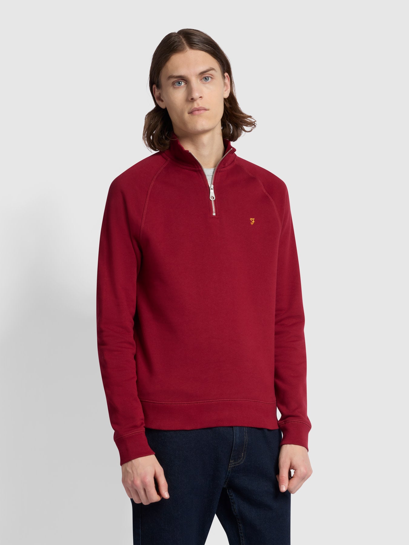 View Jim Slim Fit Quarter Zip Sweatshirt In Warm Red information