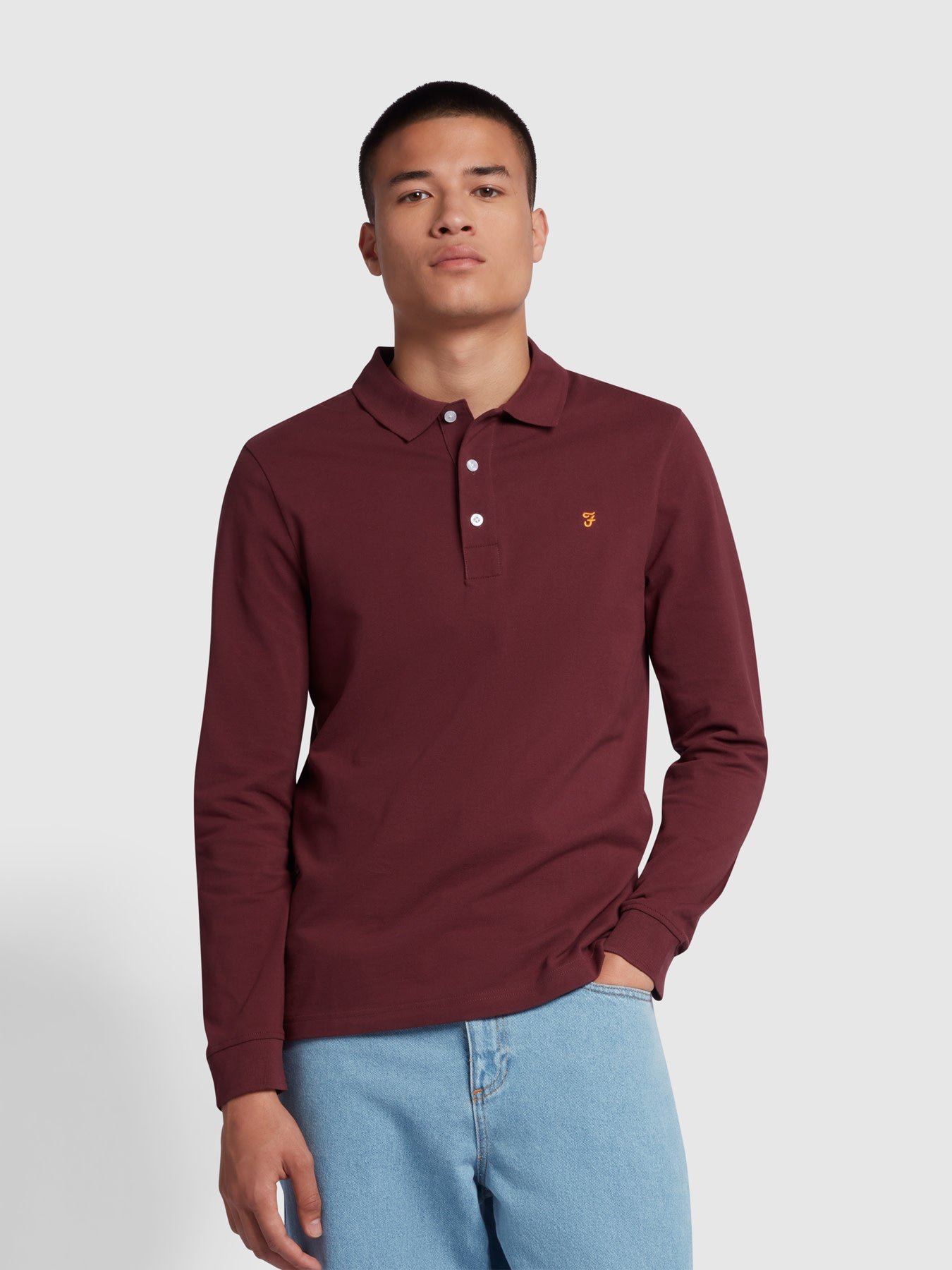 View Blanes Organic Cotton Long Sleeve Polo Shirt In Farah Red information