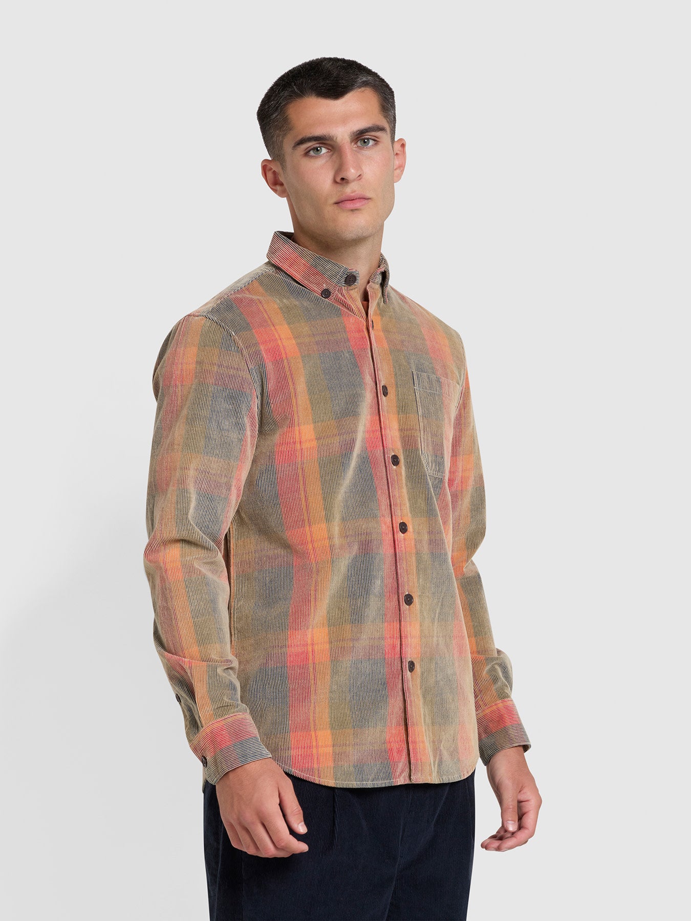 View Hufford Casual Fit Organic Cotton Check Long Sleeve Shirt In Blue Peon information