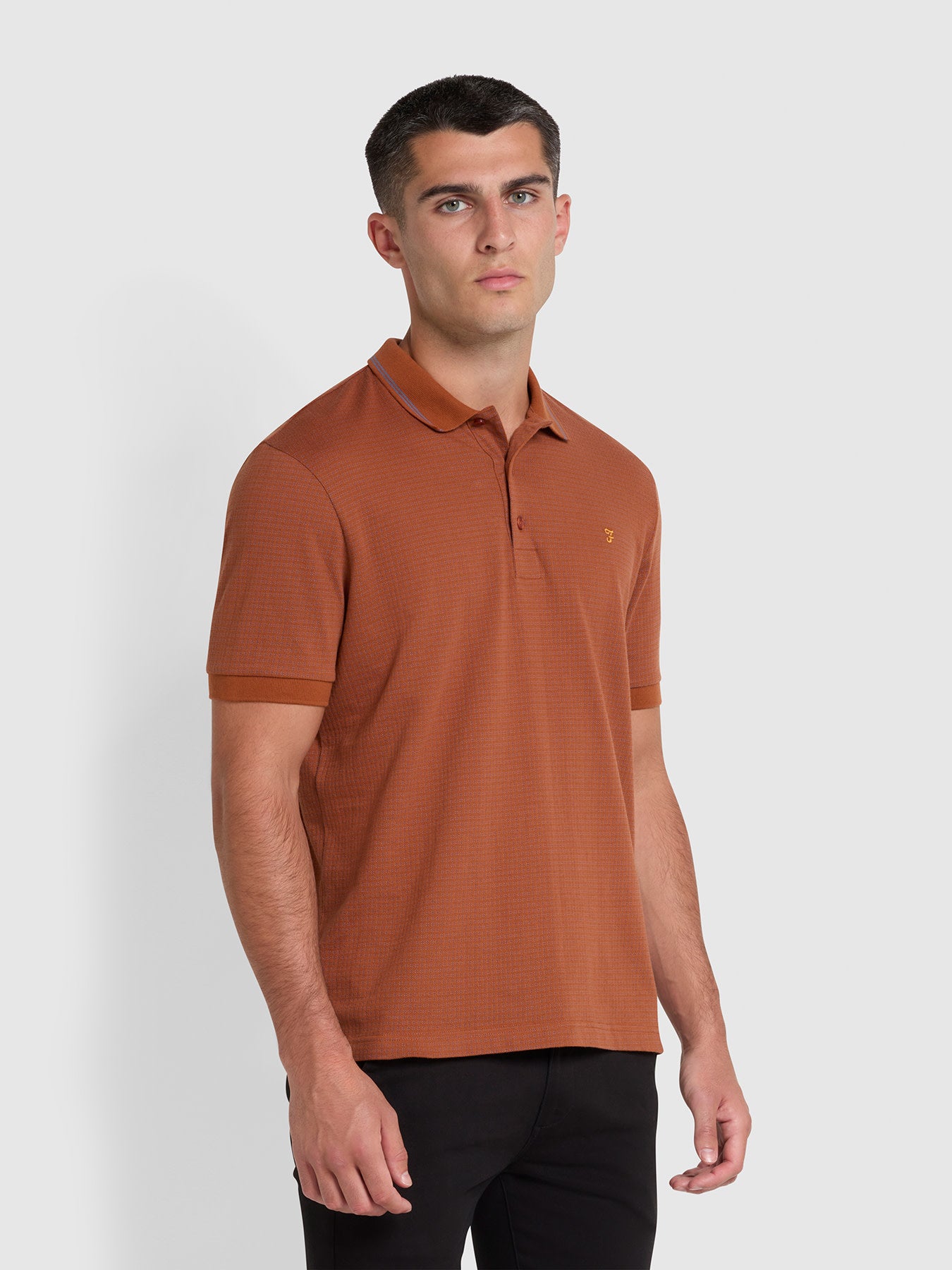 View Volo Organic Cotton Textured Polo Shirt In Teak information