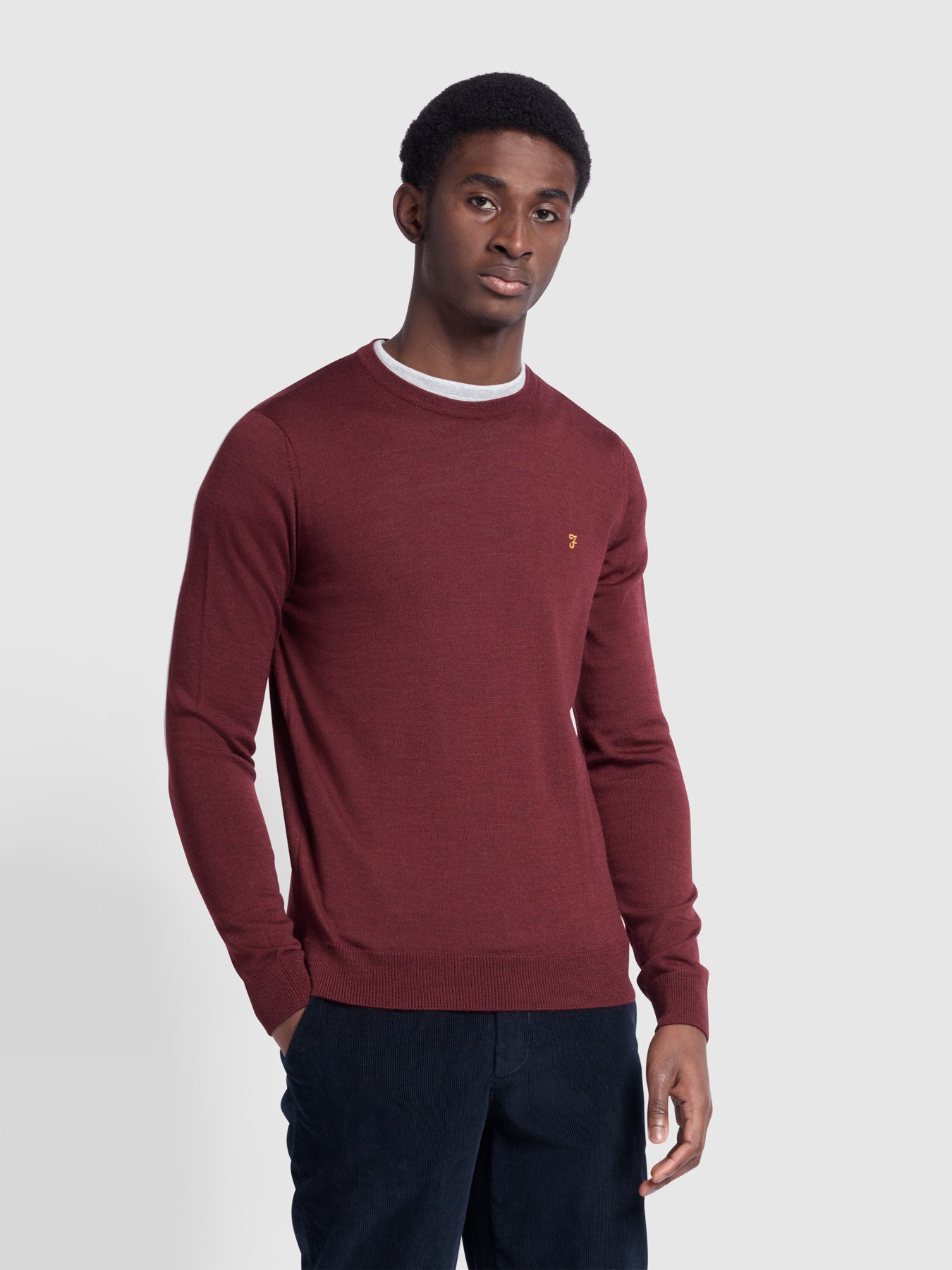 Mullen Merino Wool Crew Neck Sweater In Farah Burgundy