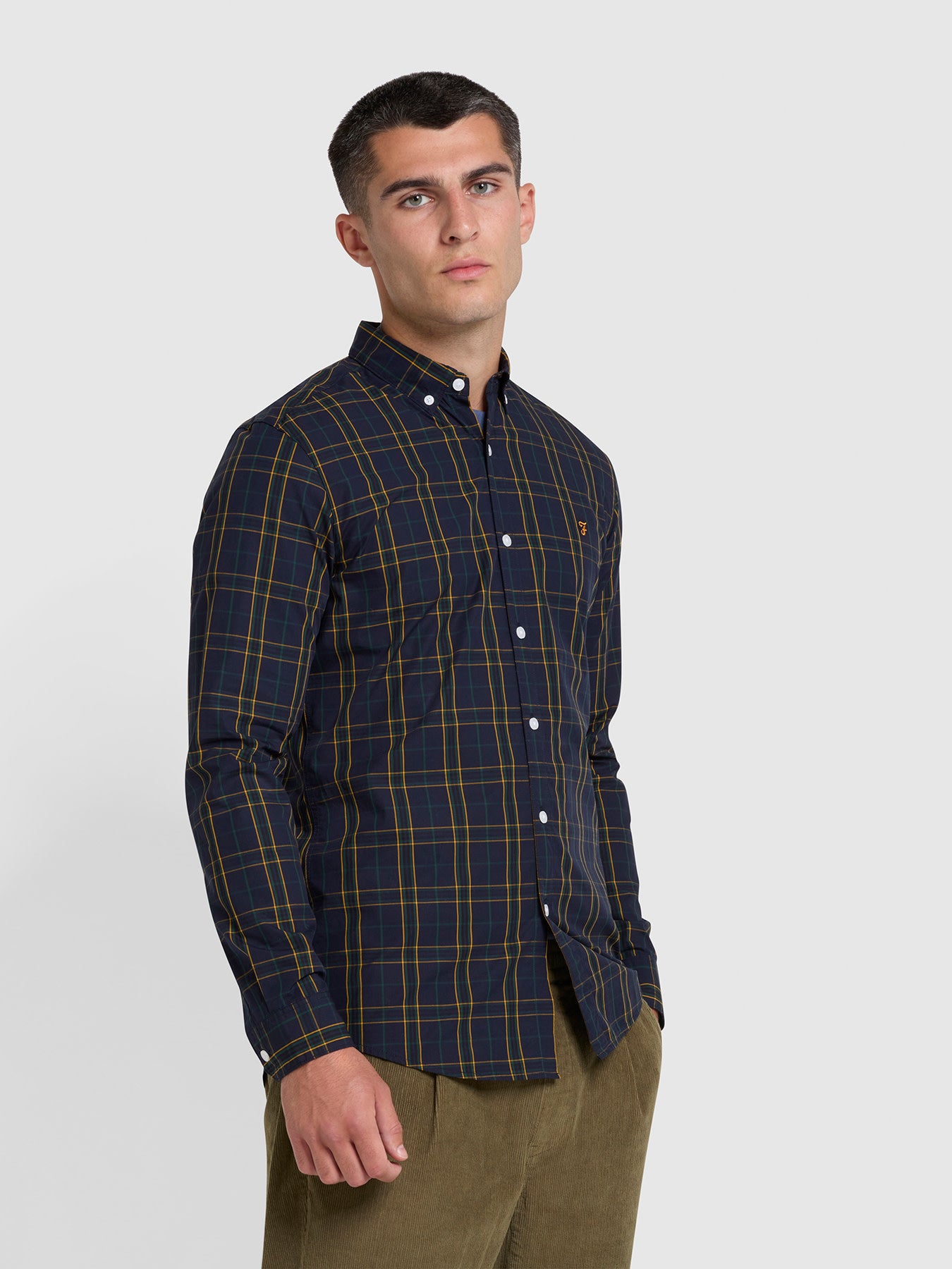 View Yorke Slim Fit Organic Cotton Check Long Sleeve Shirt In River Bed information