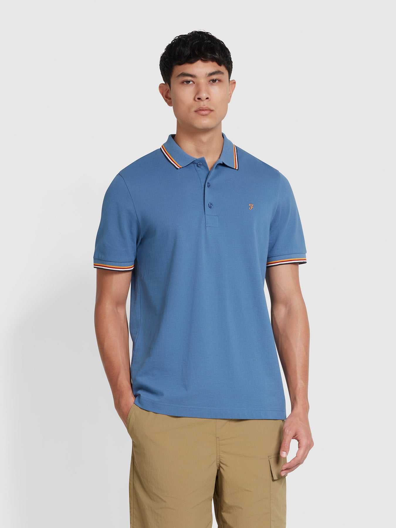 Alvin Organic Cotton Tipped Collar Short Sleeve Polo Shirt In Sheaf Blue