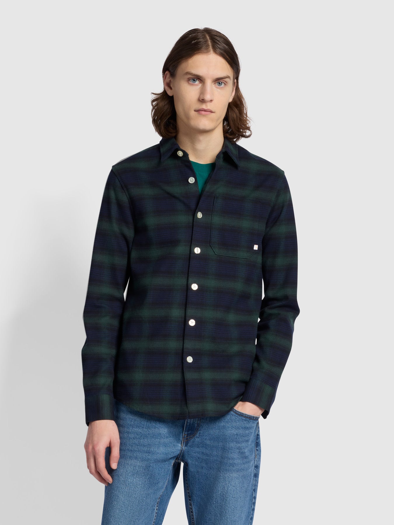 View Calabria Casual Fit Ombre Check Shirt In Woodland Pine information