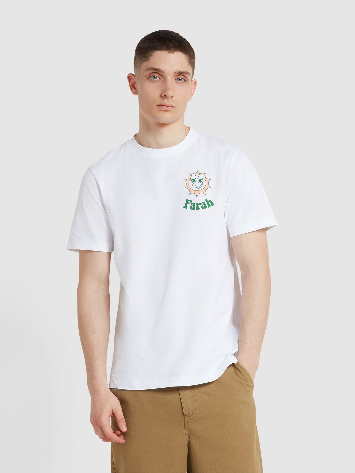 View Timpson Regular Fit Organic Cotton Graphic TShirt In White information