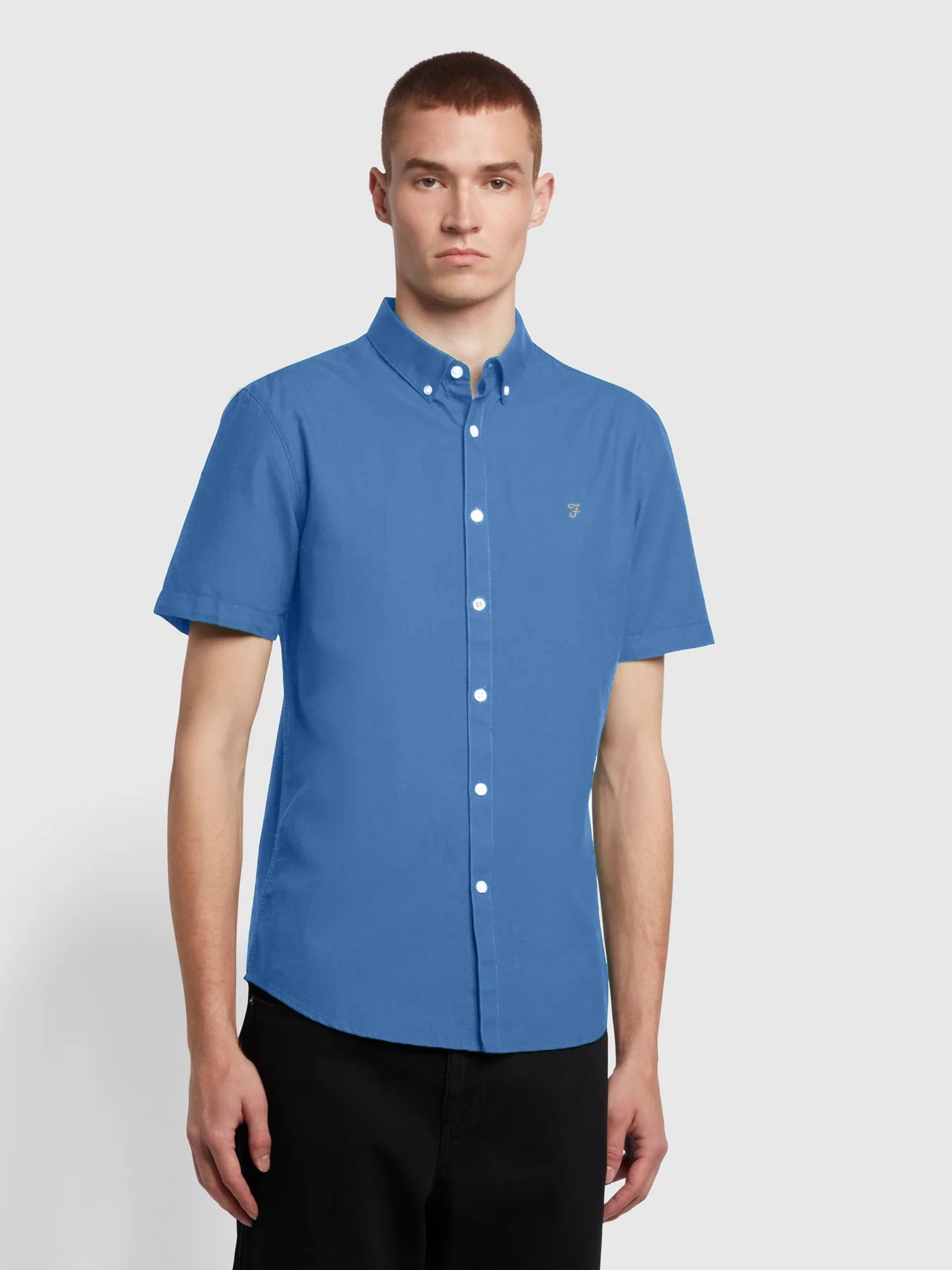 View Brewer Slim Fit Organic Cotton Shirt In Caribbean Blue information