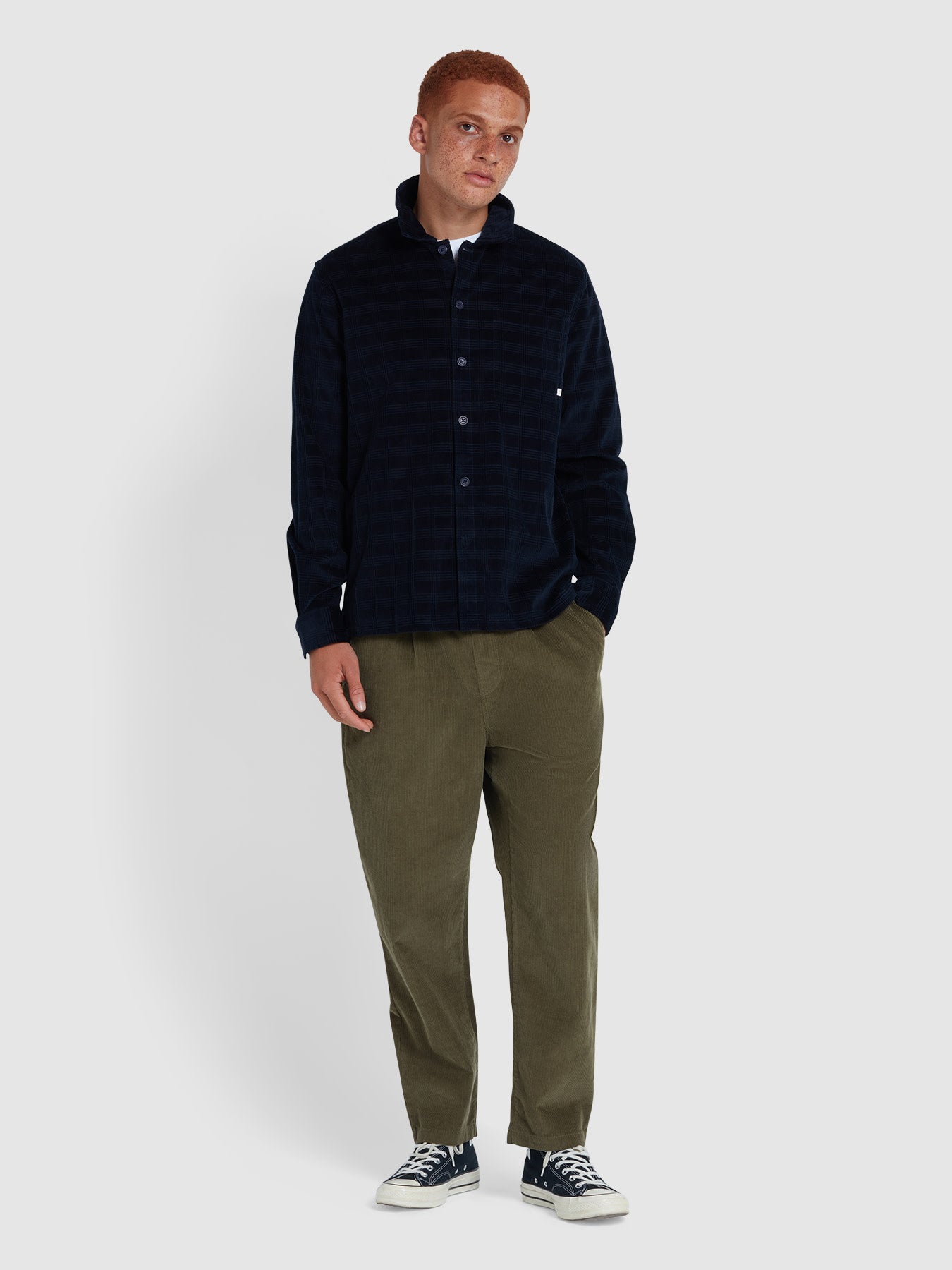 View Farah Hawtin Relaxed Tapered Fit Cord Drawstring Trousers In Olive Green Green Mens information