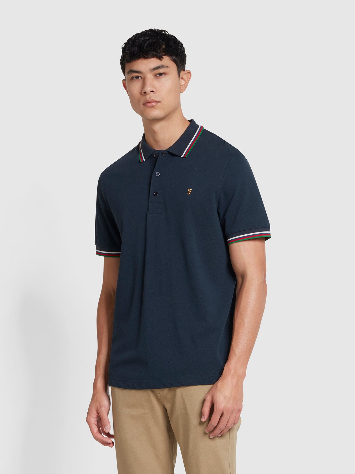 View Alvin Organic Cotton Tipped Collar Short Sleeve Polo Shirt In True Nav information