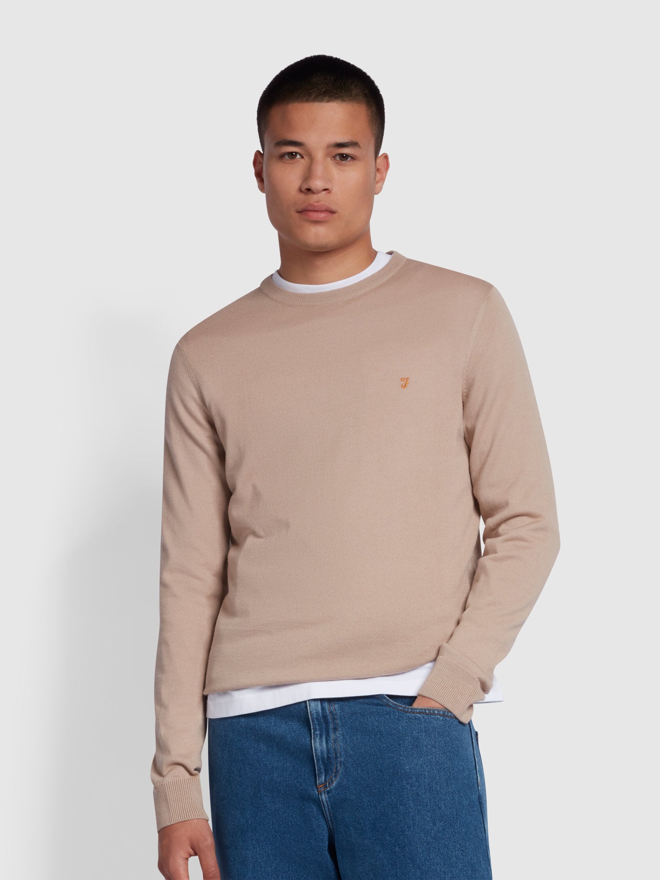 View Birchall Slim Fit Crew Neck Sweater In Light Sand information