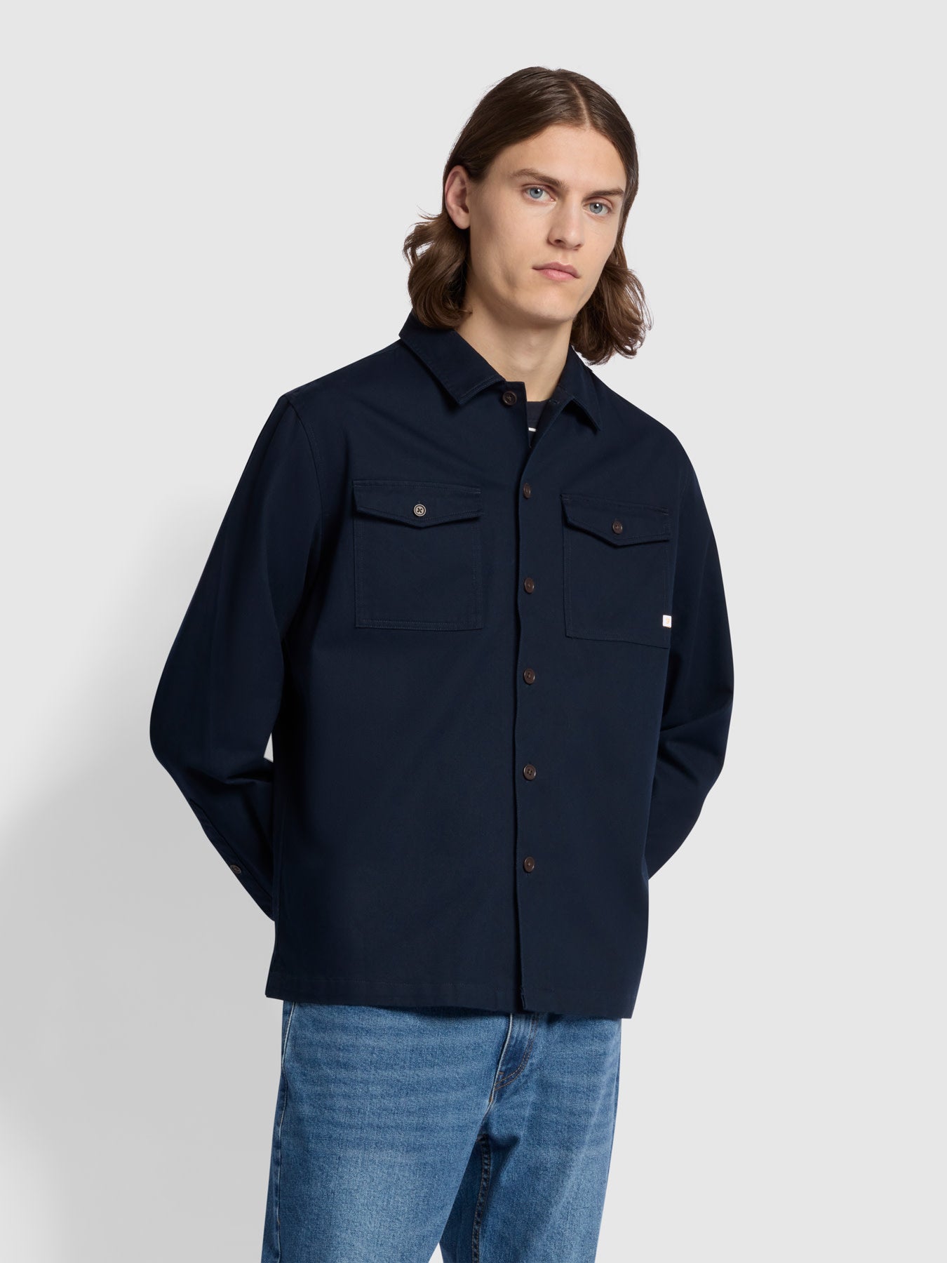View Peter Casual Fit Long Sleeve Overshirt In True Navy information