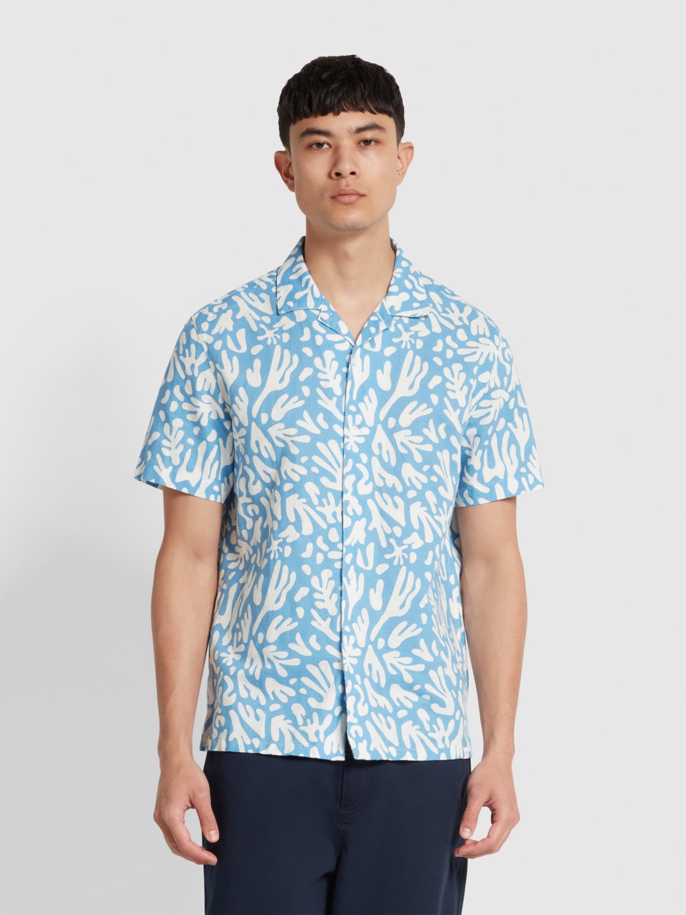 View Saunders Short Sleeve Revere Print Shirt In Arctic Blue information