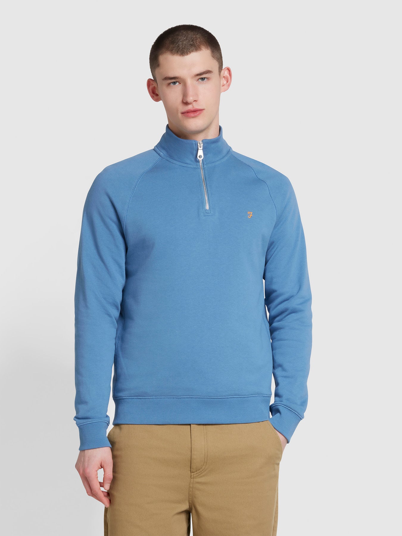 View Jim Organic Cotton Quarter Zip Sweatshirt In Sheaf Blue information