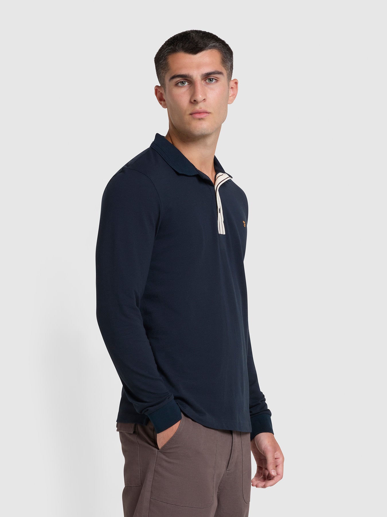 View Drexler Organic Cotton Long Sleeve Polo Shirt In True Navy information