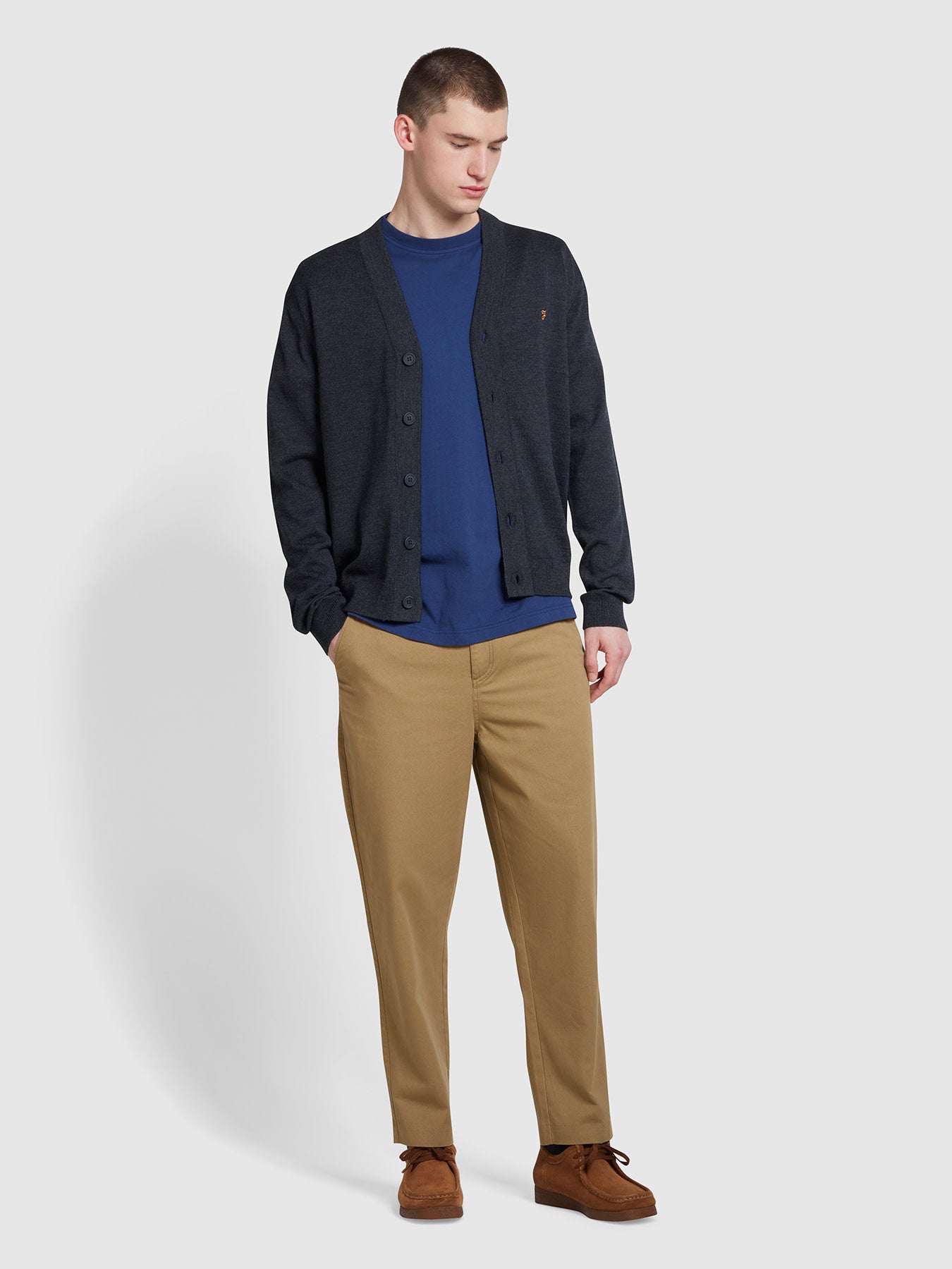View Farah Hawtin Relaxed Tapered Fit Popperback Trousers In True Khaki Green Mens information