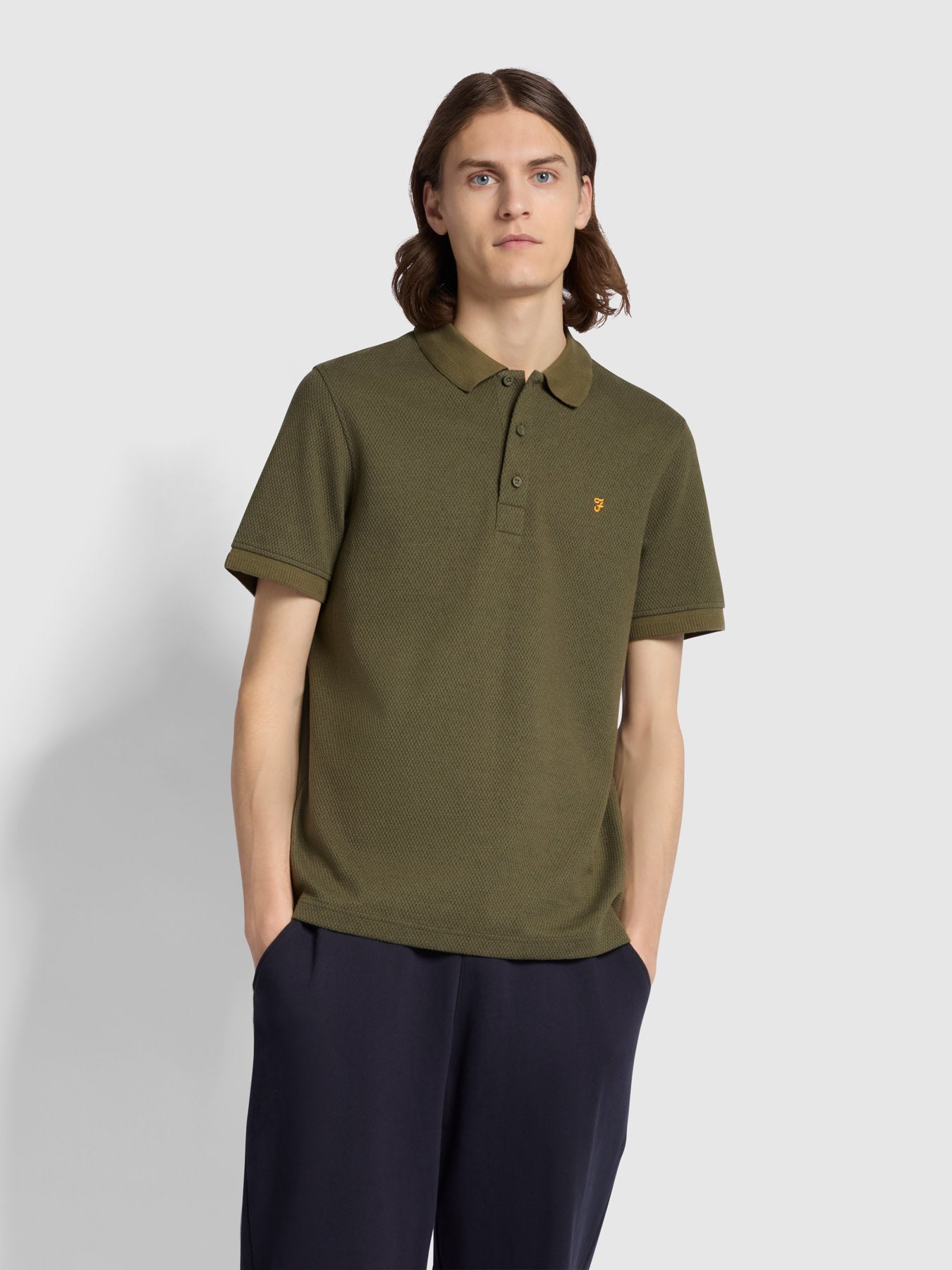 View Como Regular Fit Micro Check Polo Shirt In Olive Green information