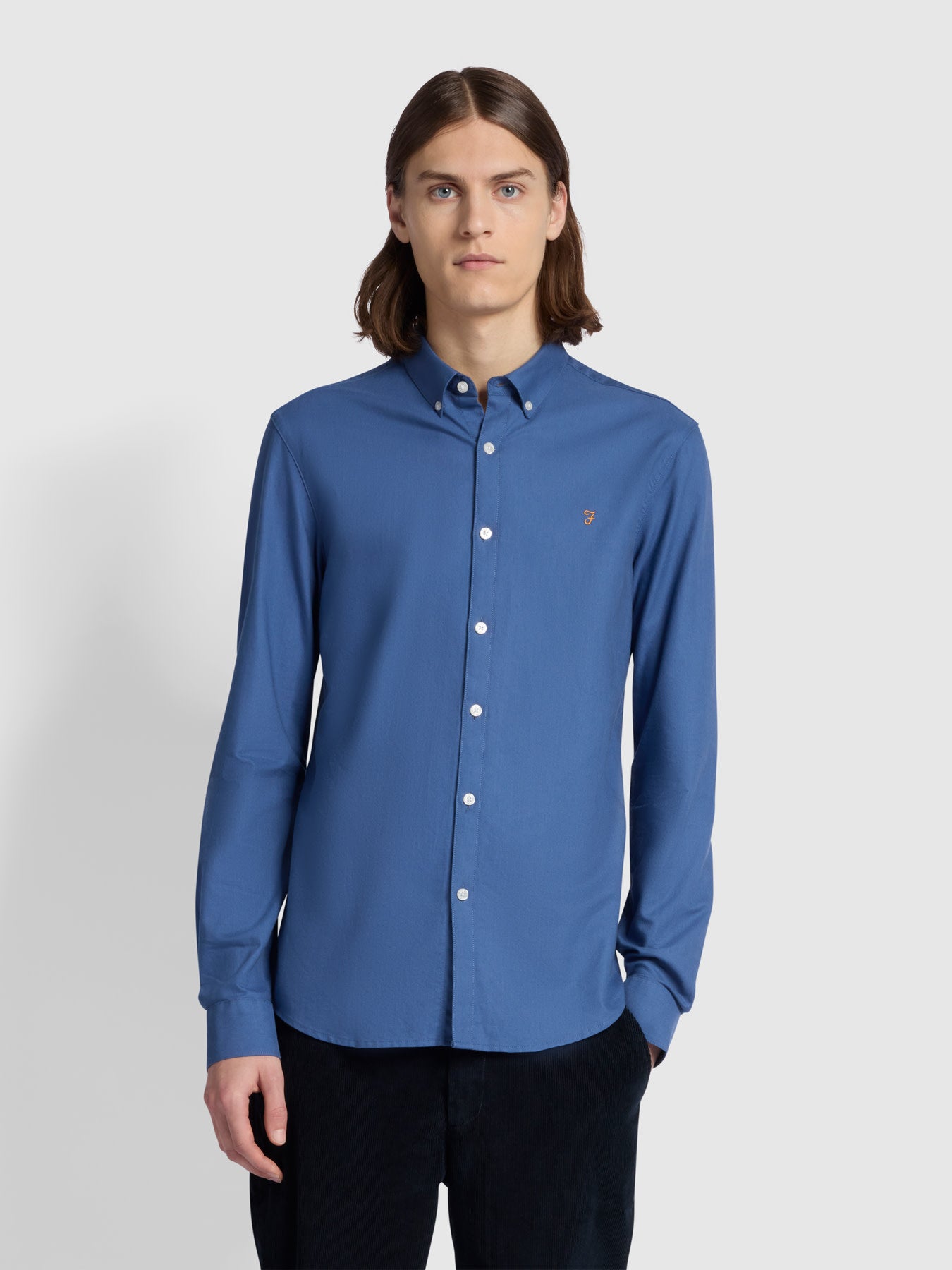 View Brewer Slim Fit Organic Cotton Oxford Shirt In Steel Blue information