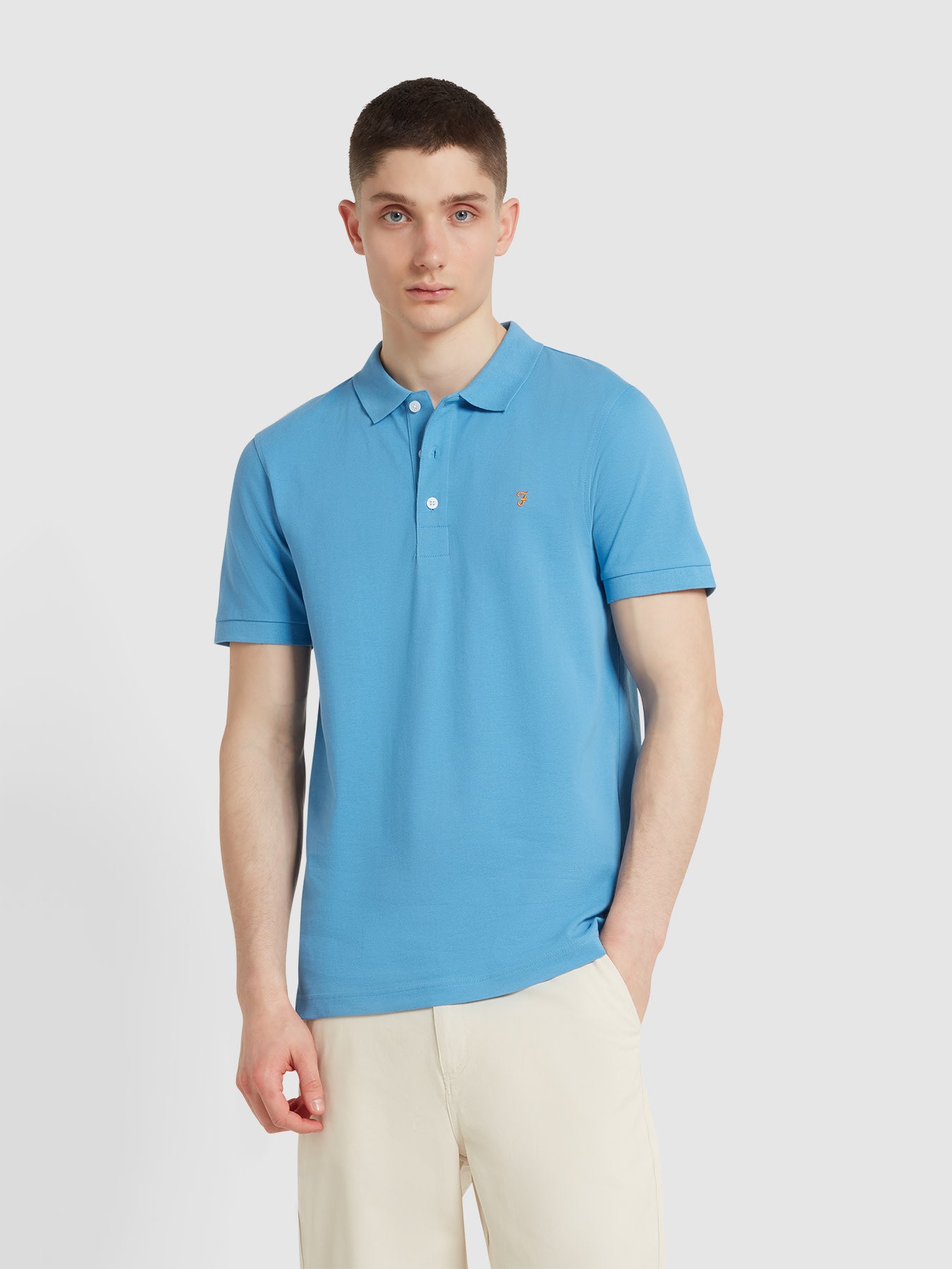 View Blanes Organic Cotton Short Sleeve Polo Shirt In Arctic Blue information