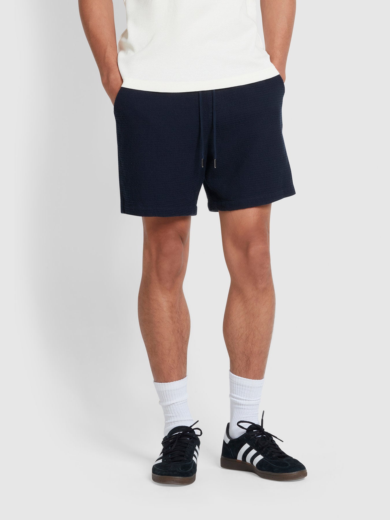 Redwald Waffle Drawstring Shorts In True Navy