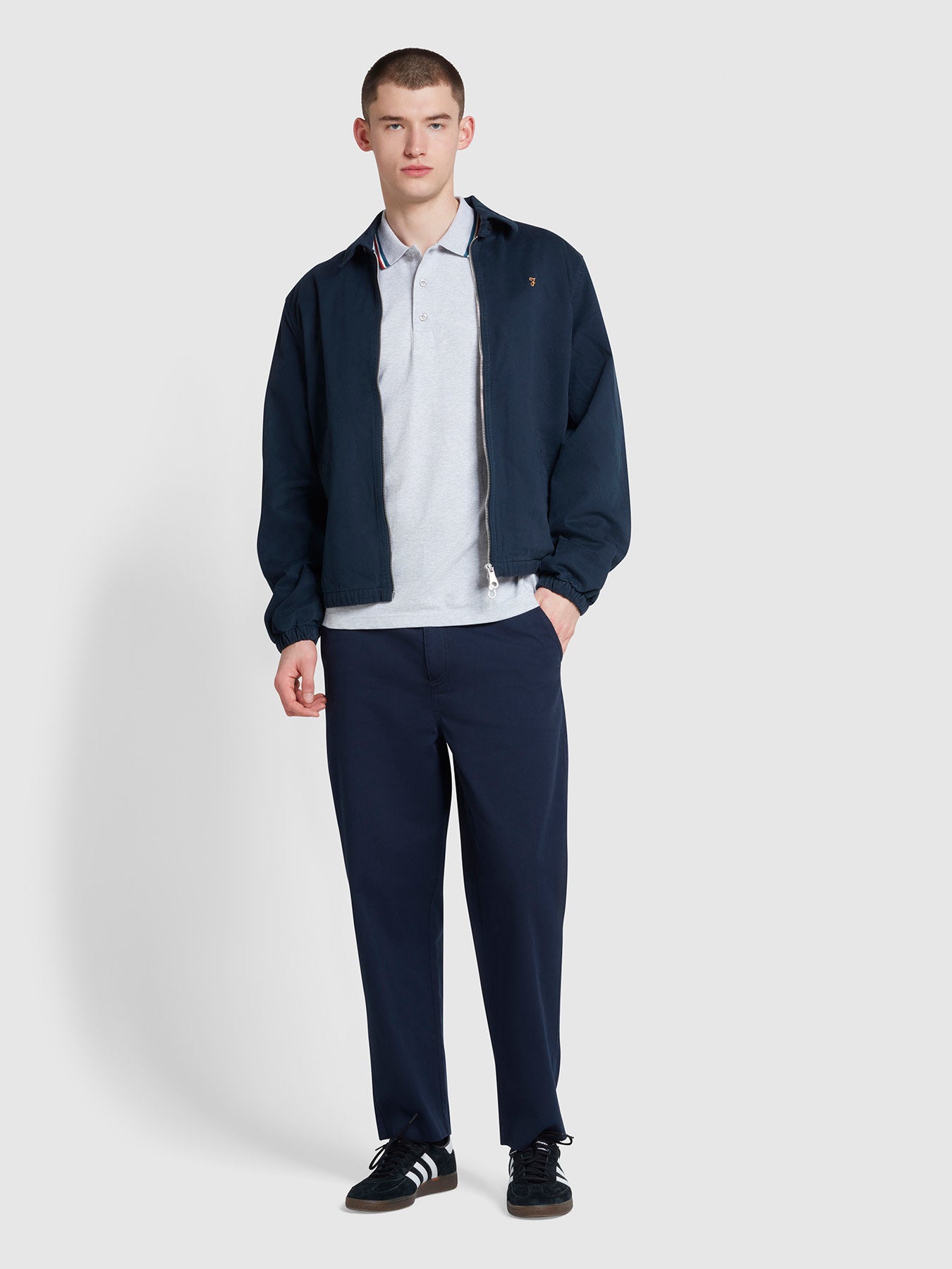 View Hawtin Relaxed Tapered Fit Popperback Trousers In True Navy information