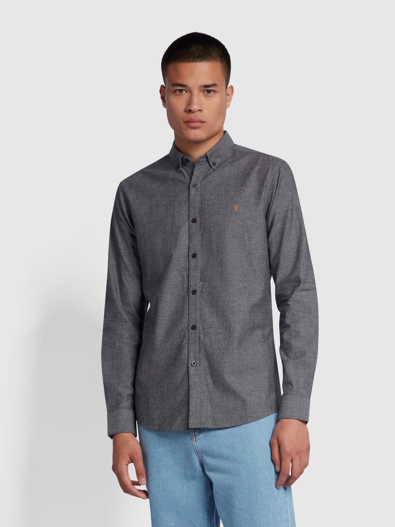 View Steen Slim Fit Brushed Organic Cotton Shirt In Gravel Marl information