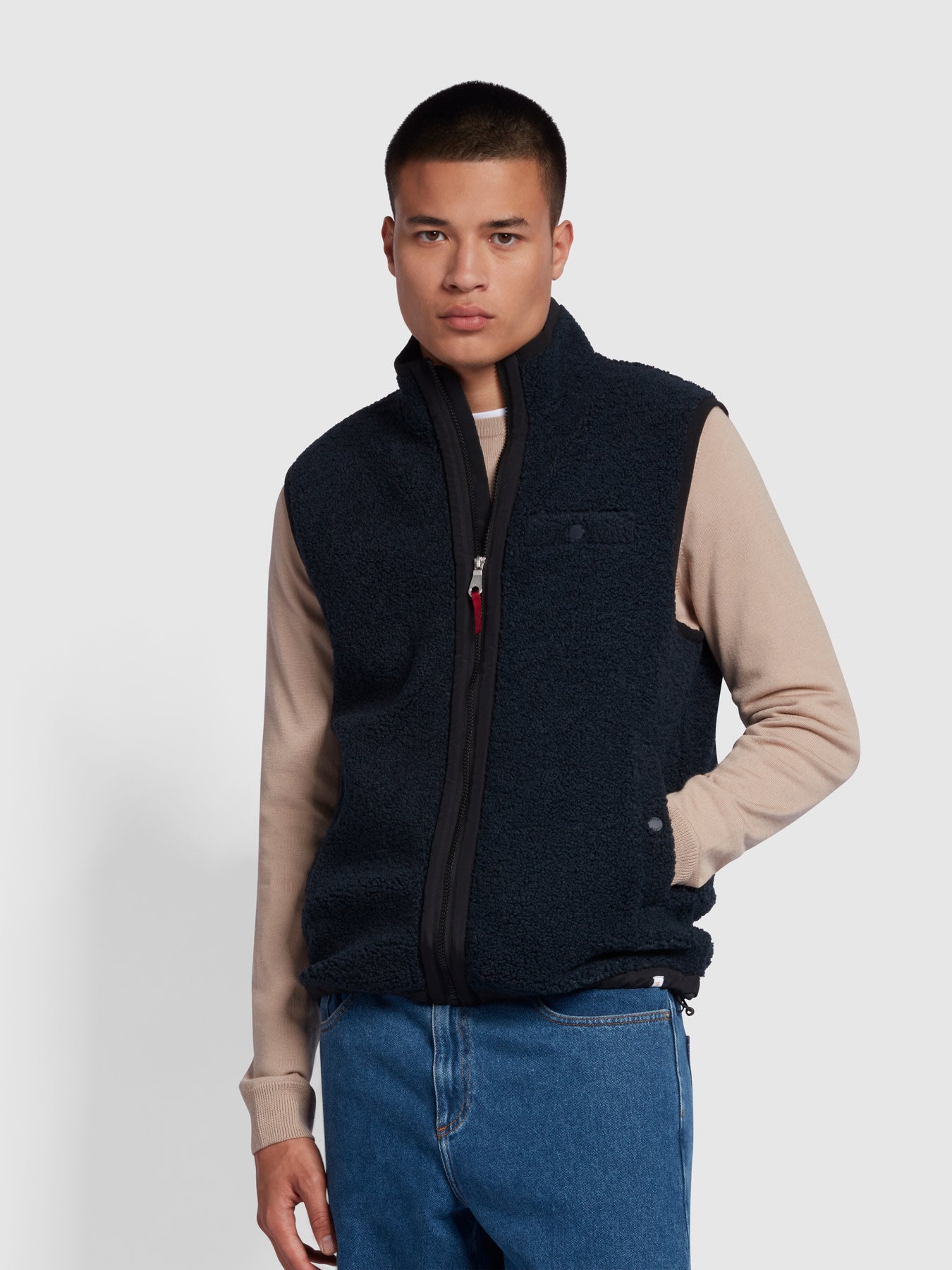 View Naples Regular Fit Borg Fleece Gilet In True Navy information