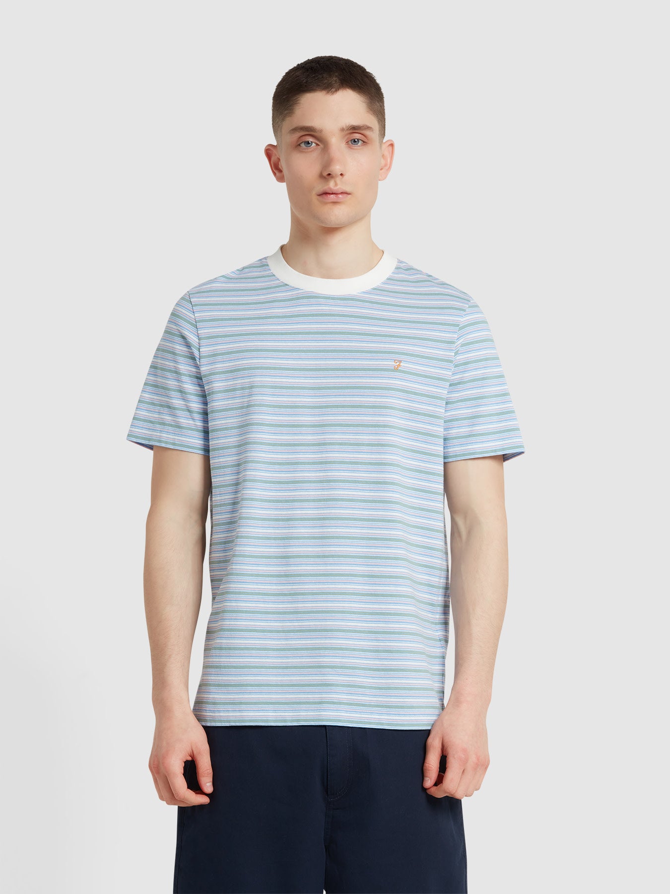 View Danny Stripe Short Sleeve TShirt In Arctic Blue information