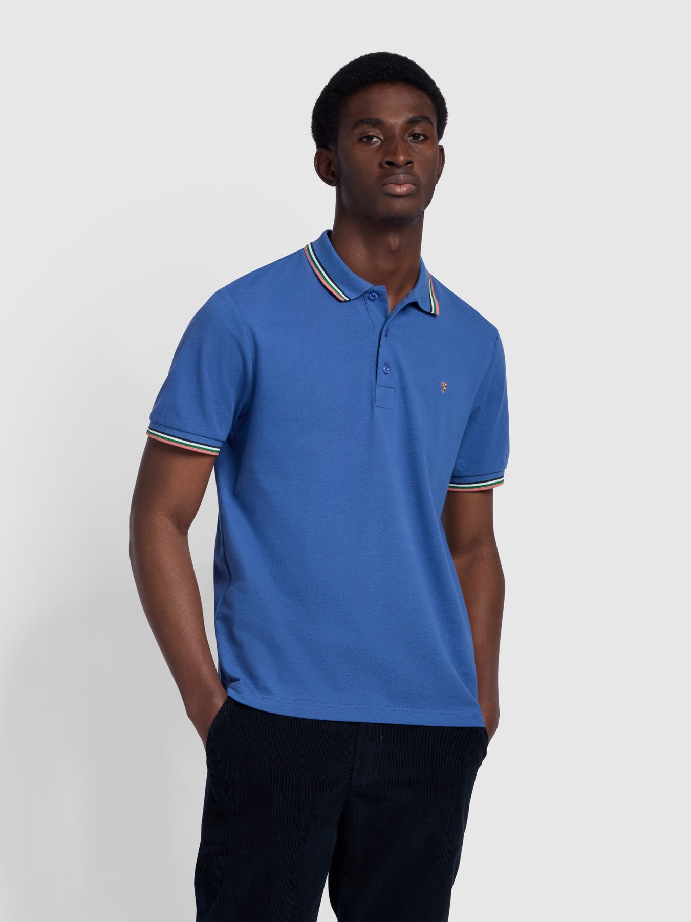 View Alvin Regular Fit Tipped Collar Polo Shirt In Steel Blue information