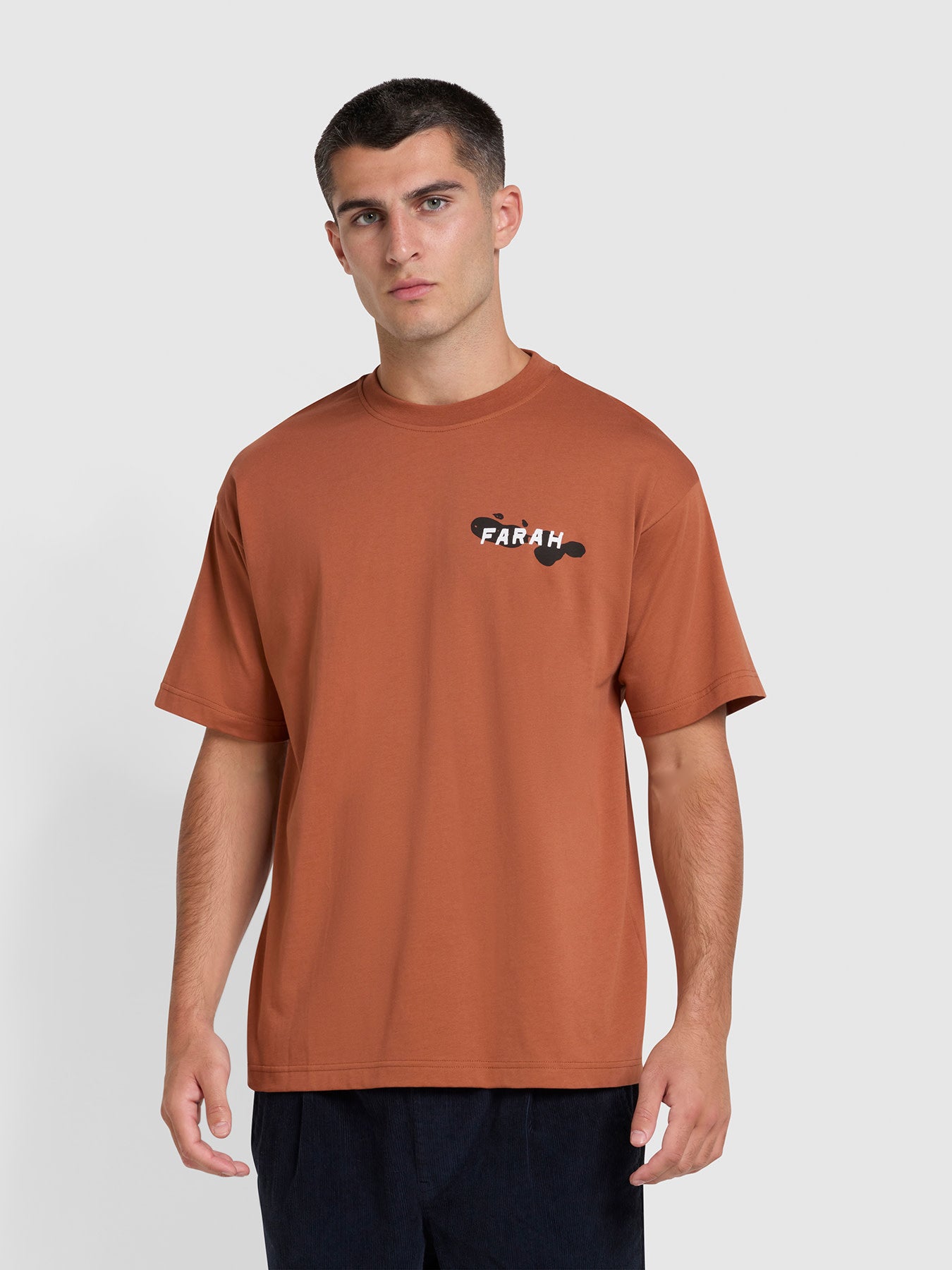 View Farah Guy Graphic Relaxed Fit Organic Cotton TShirt In Teak Brown Mens information