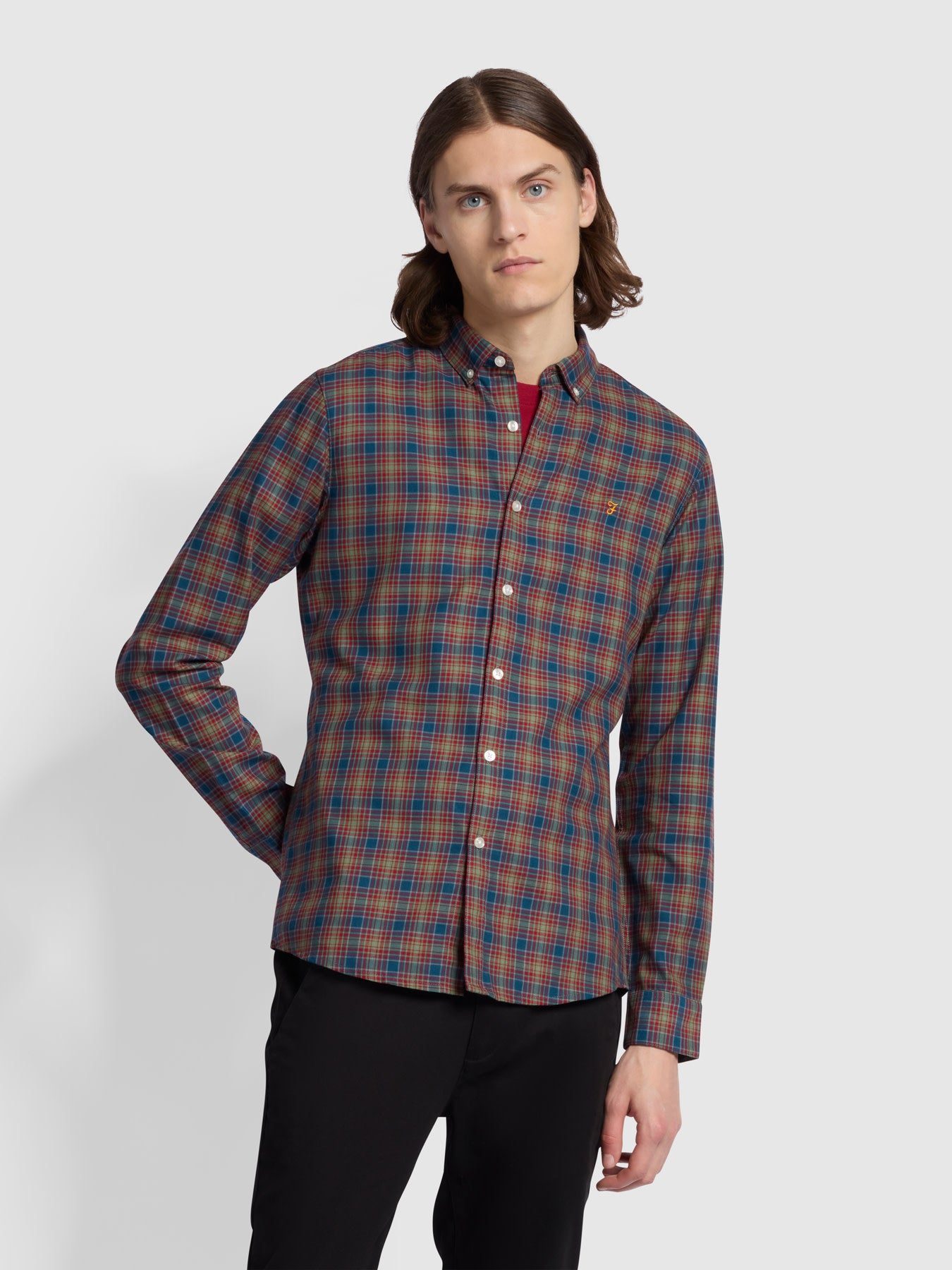 View Fraser Button Down Check Organic Cotton Shirt In Sailor Blue information